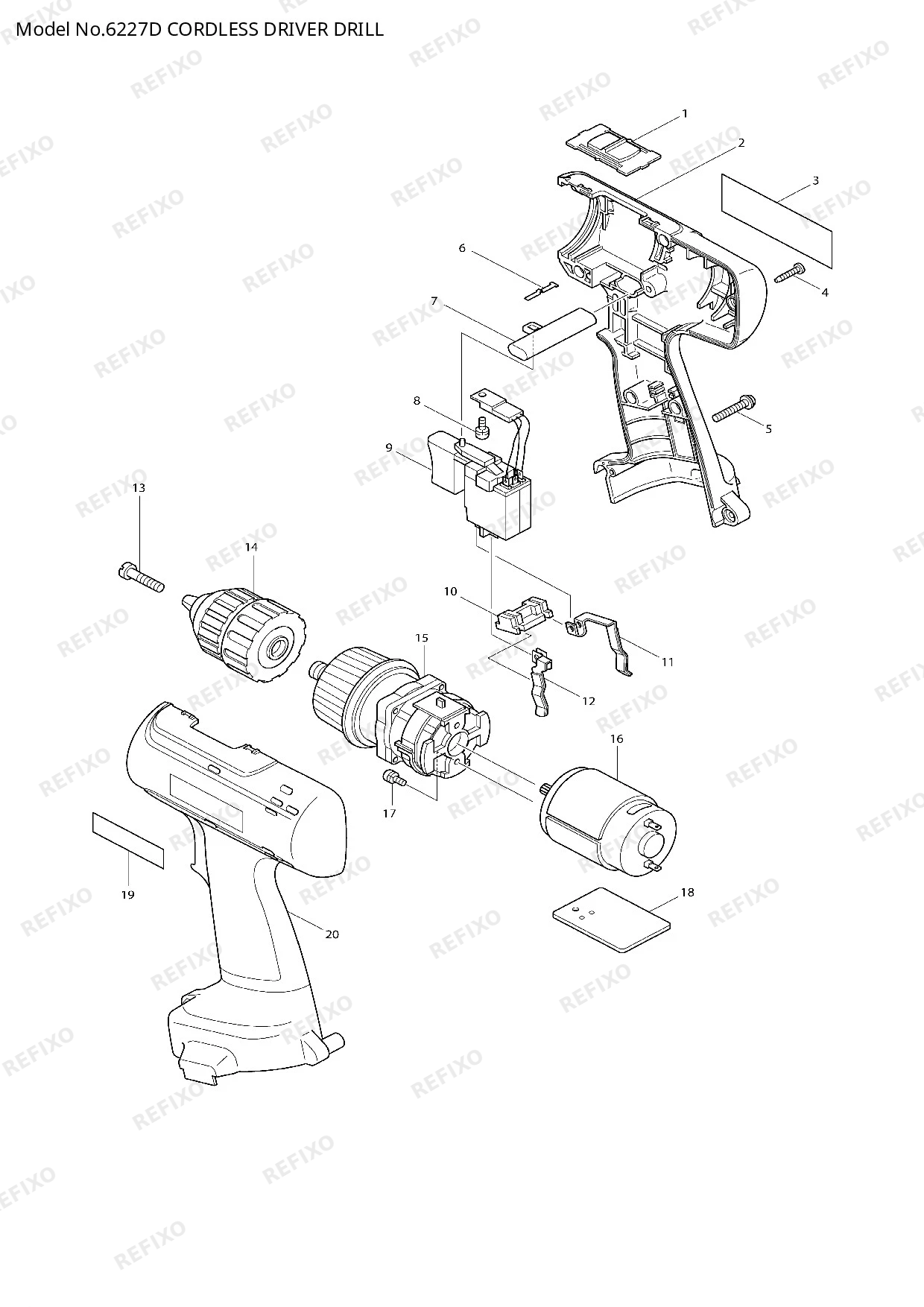 Деталировка MAKITA 6227D — схема запчастей в разборе