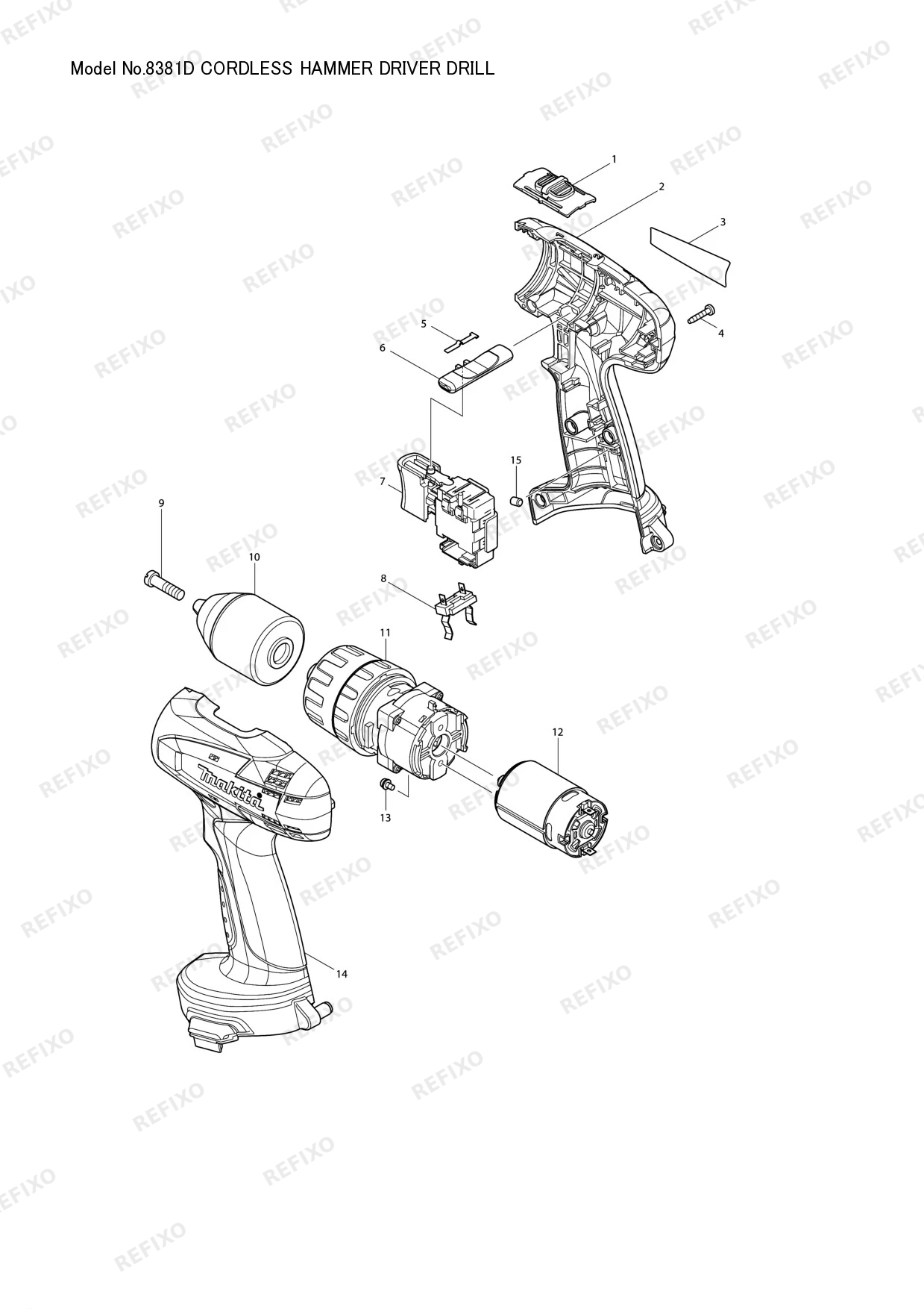 Деталировка MAKITA 8381D — схема запчастей в разборе