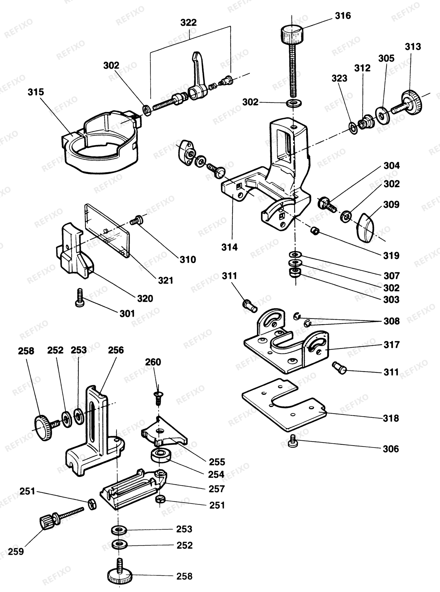 Деталировка DeWalt DE6706-XJ TYPE 1 SCHWENKBODEN-TRIMMER DE6706-XJ DE6706 — схема запчастей в разборе