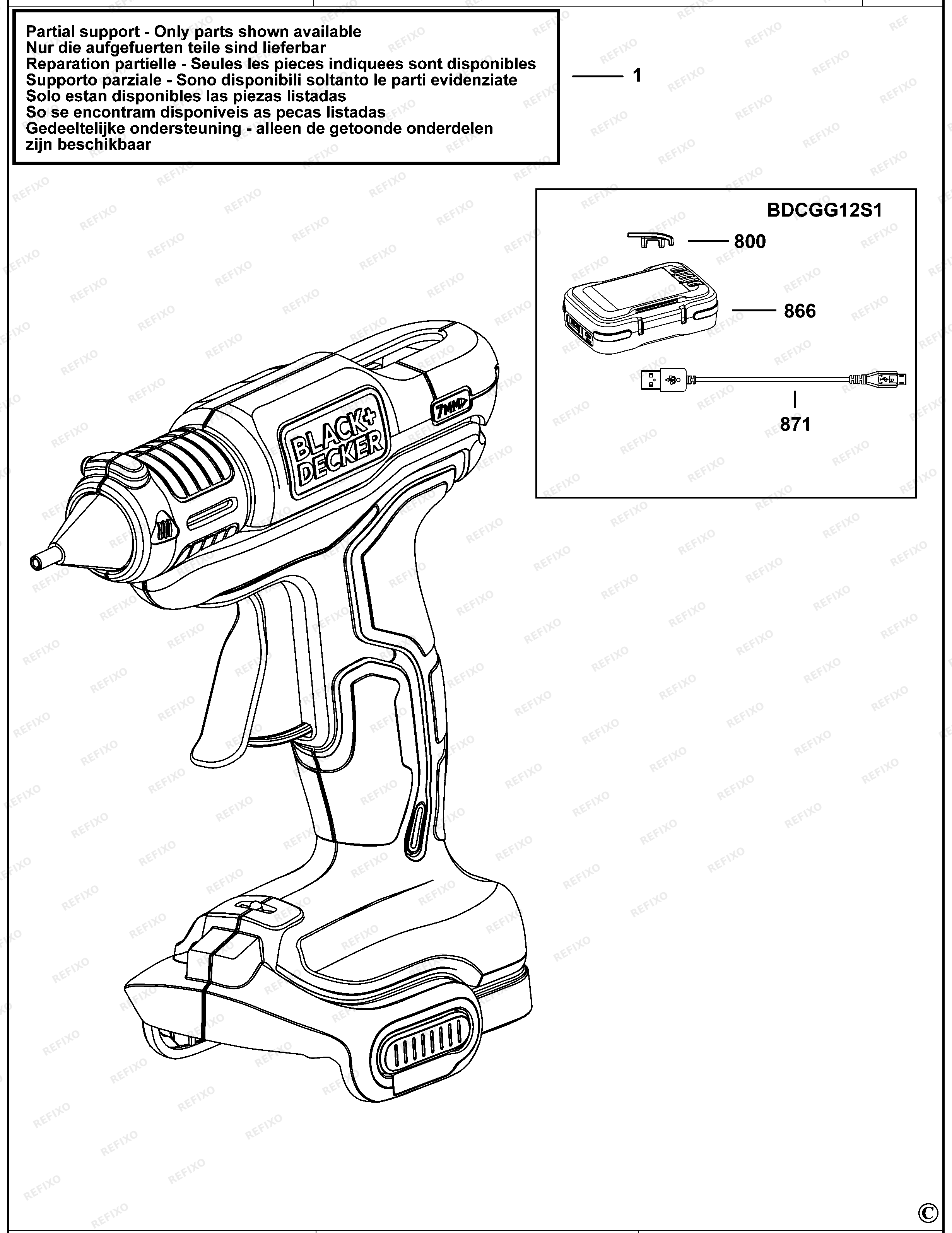 Black&Decker ПИСТОЛЕТ ДЛЯ СКЛЕИВАНИЯ BDCGG12 — схема запчастей