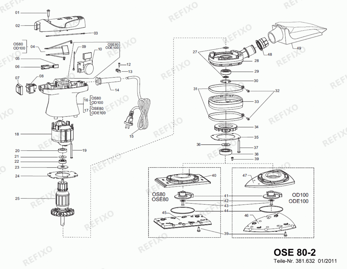 Деталировка Flex OSE 80-2 379034 — схема запчастей в разборе