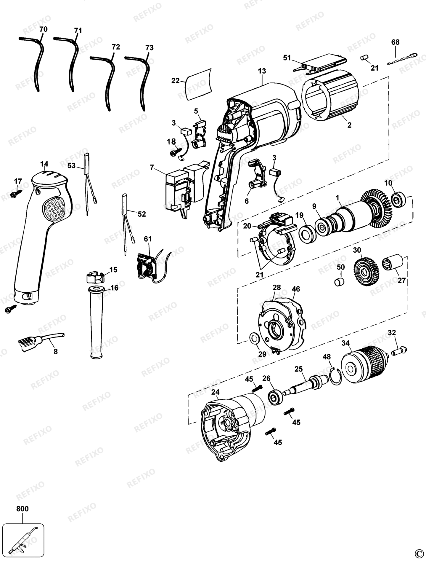 Деталировка DeWalt DW217-QS TYPE 2 BOHRER DW217-QS DW217 — схема запчастей в разборе