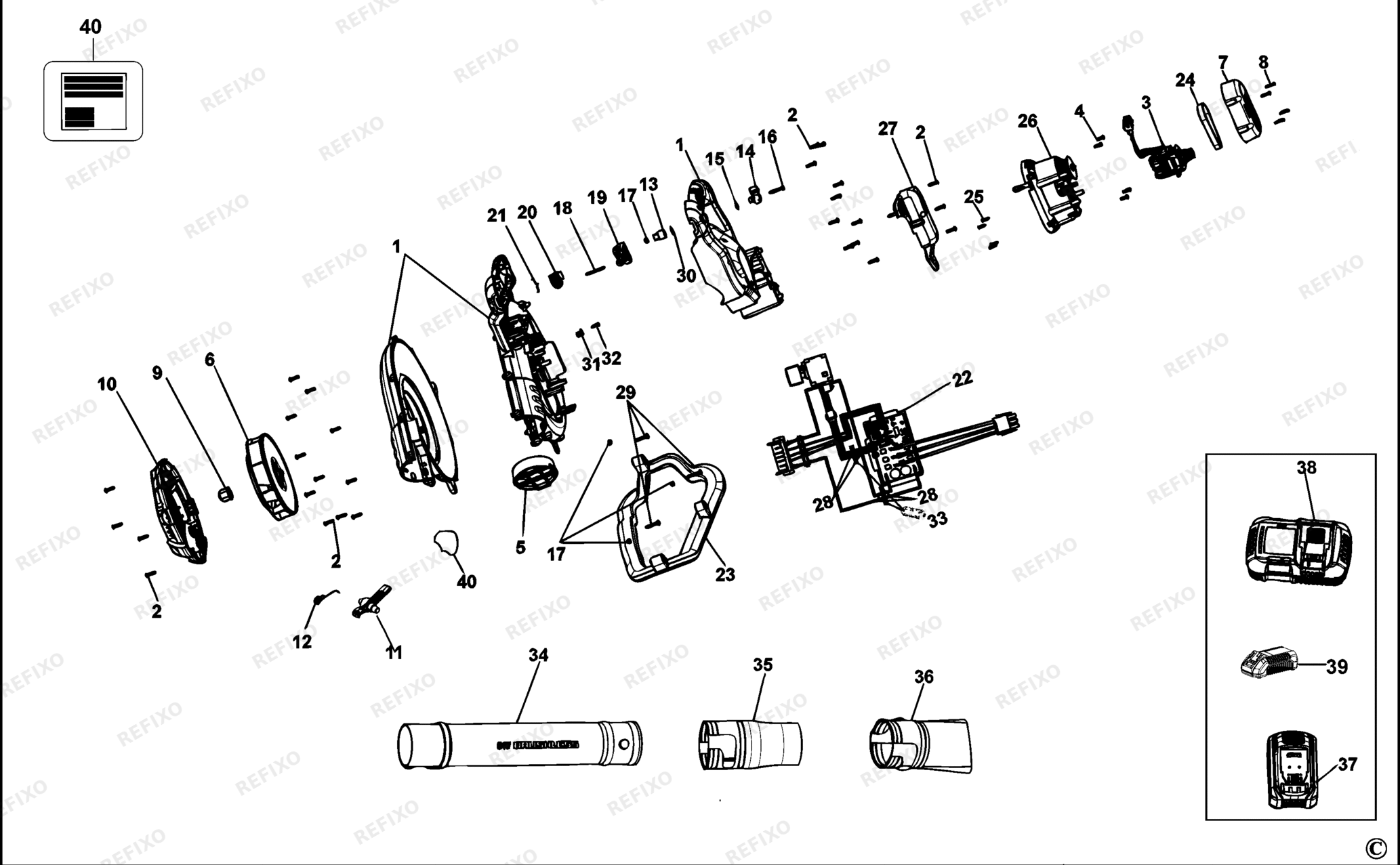 Деталировка DeWalt DCM572-QW TYPE 1 GEBLÄSESTAUBSAUGER DCM572-QW DCM572 — схема запчастей в разборе