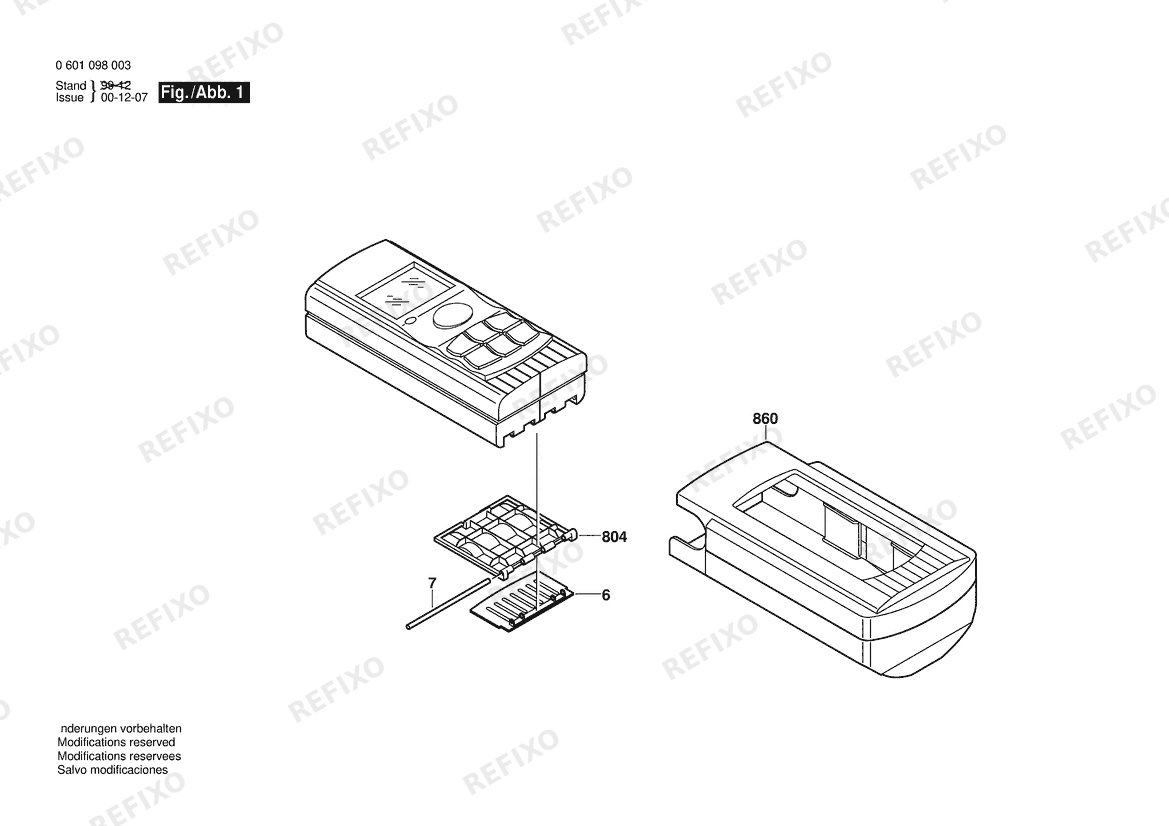 Деталировка Bosch Entfernungsmesser DLE 30 | 001 - EU (0 601 098 003) — схема запчастей в разборе