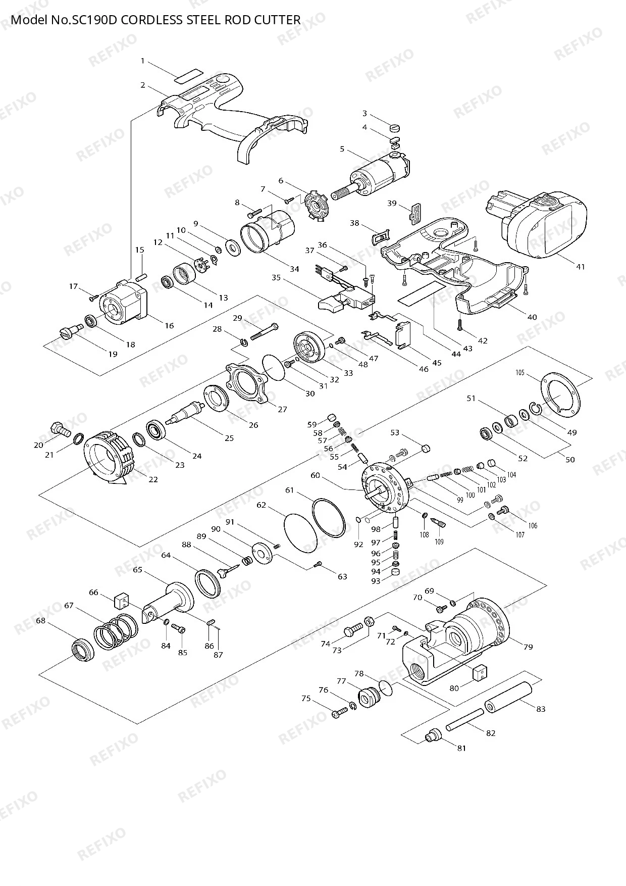 Деталировка MAKITA SC190D — схема запчастей в разборе