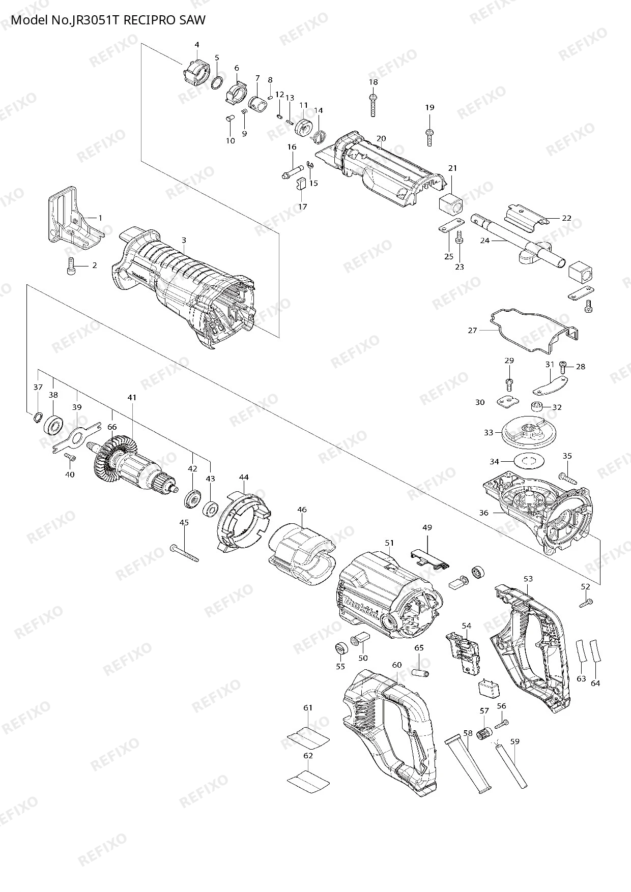 Деталировка MAKITA JR3051T — схема запчастей в разборе