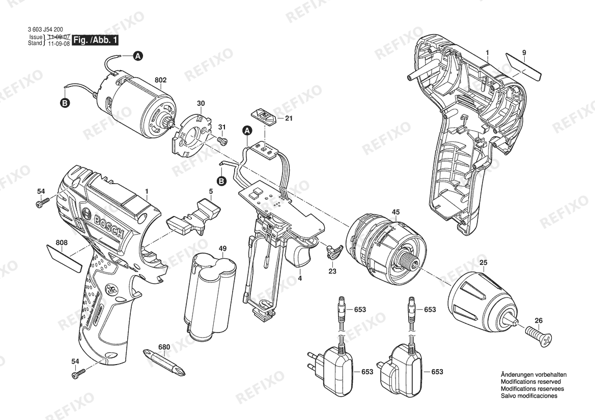 Деталировка Bosch Аккумуляторный шуруповёрт PSR 10,8 LI | 10.8 V | 001 - EU (3 603 J54 200) — схема запчастей в разборе