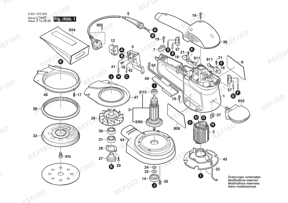 Деталировка Bosch Эксцентриковая шлифмашина GEX 125 A | 240 V (0 601 372 037) — схема запчастей в разборе