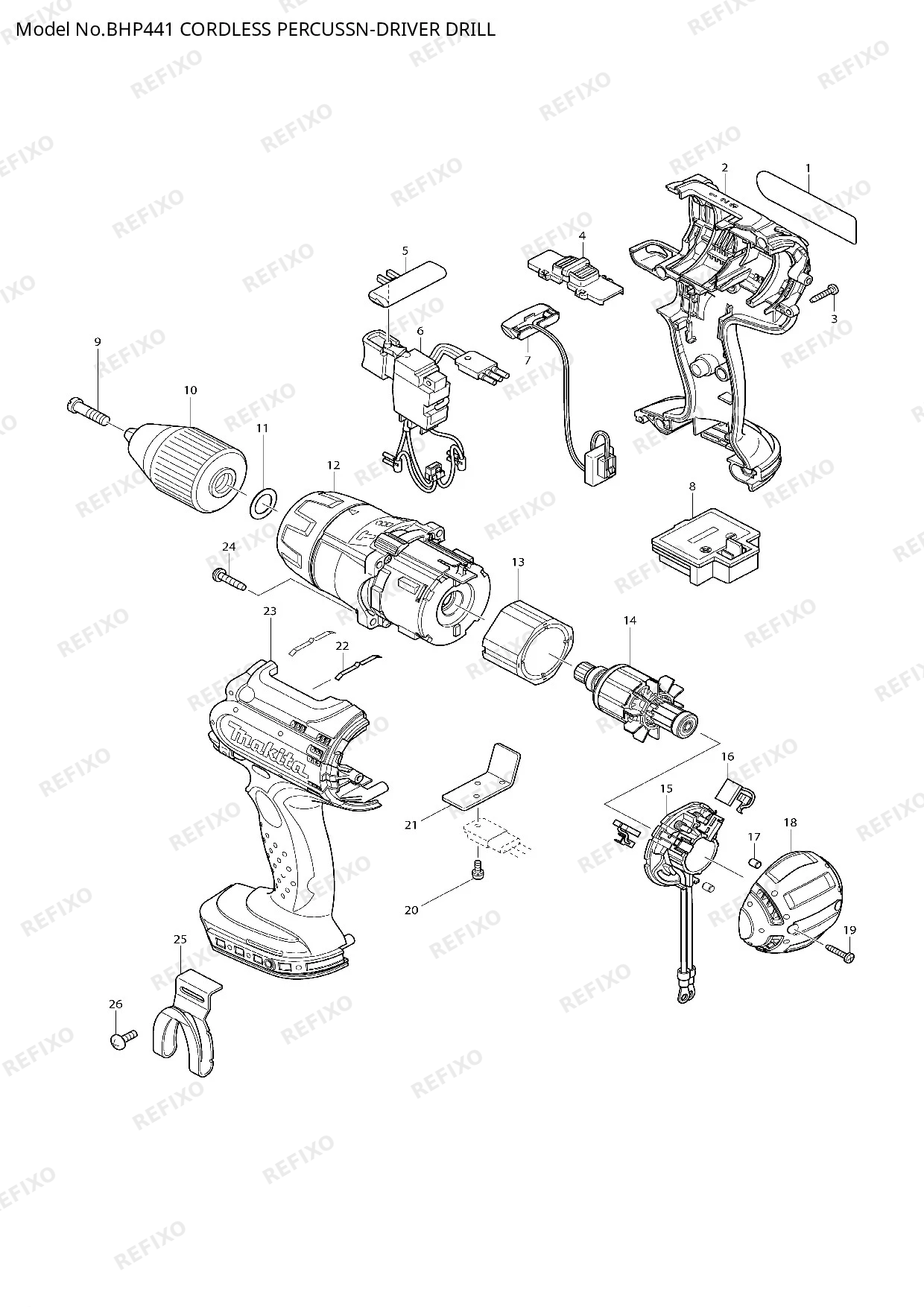 Деталировка MAKITA BHP441 — схема запчастей в разборе