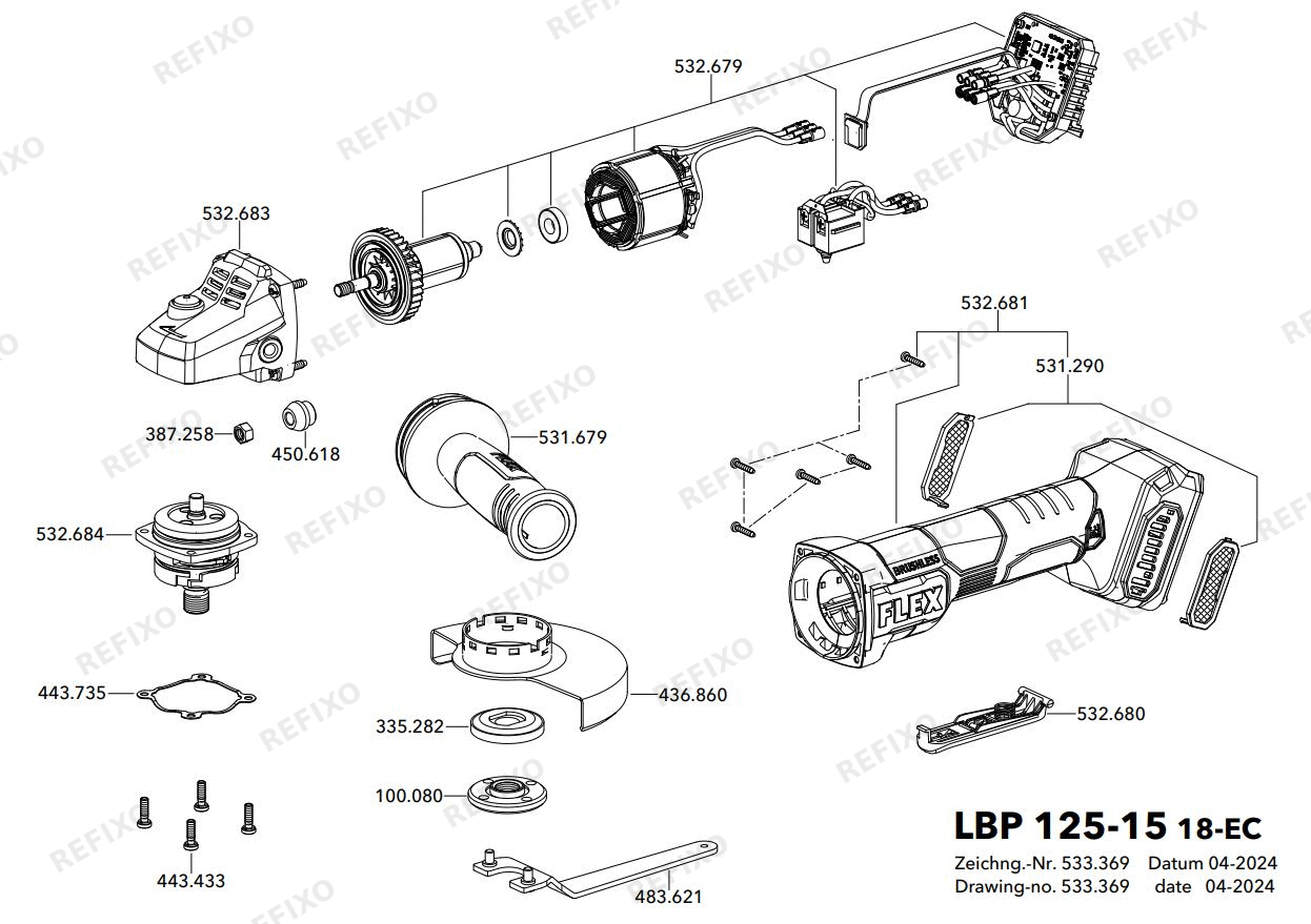 Деталировка Flex LBP 125-16 18-EC C — схема запчастей в разборе