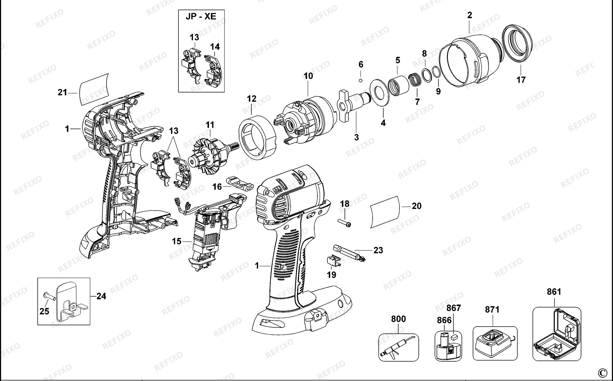 Деталировка DeWalt DC837-QW TYPE 1 SCHLAGSCHRAUBENSCHL. DC837-QW DC837 — схема запчастей в разборе