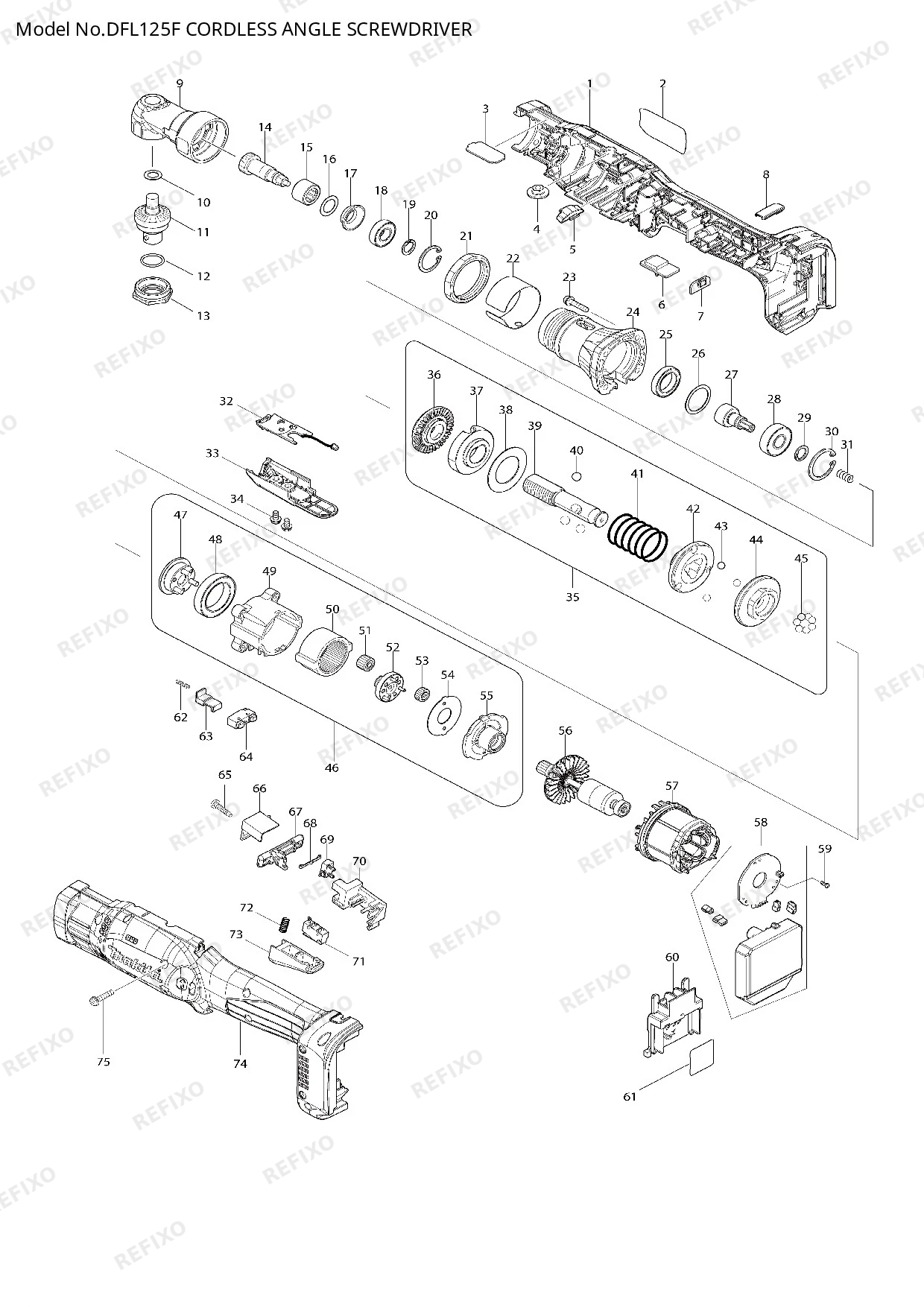 Деталировка MAKITA DFL125F — схема запчастей в разборе