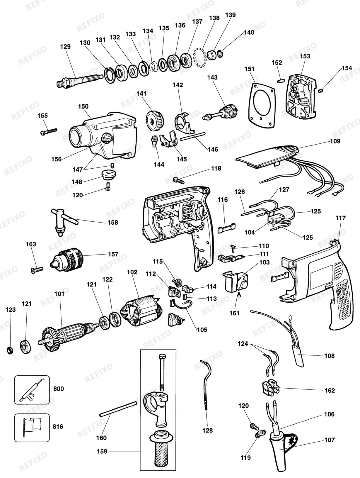 Деталировка DeWalt DW158-DE TYPE 1 BOHRER DW158-DE DW158 — схема запчастей в разборе