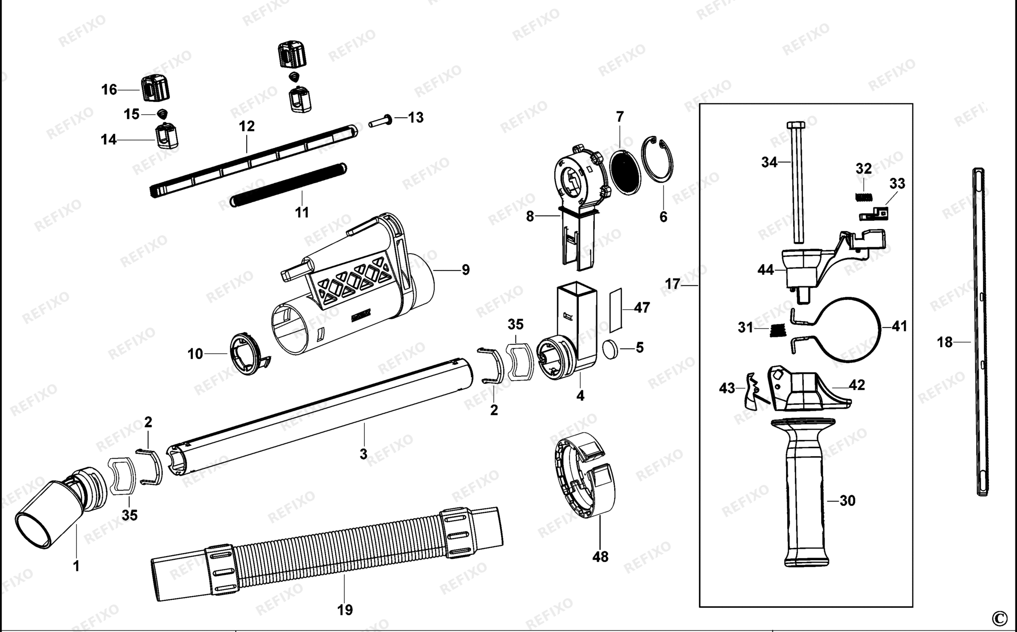 Деталировка DeWalt D25301D-XJ TYPE 1 STAUBABSAUGERSATZ D25301D-XJ D25301D — схема запчастей в разборе