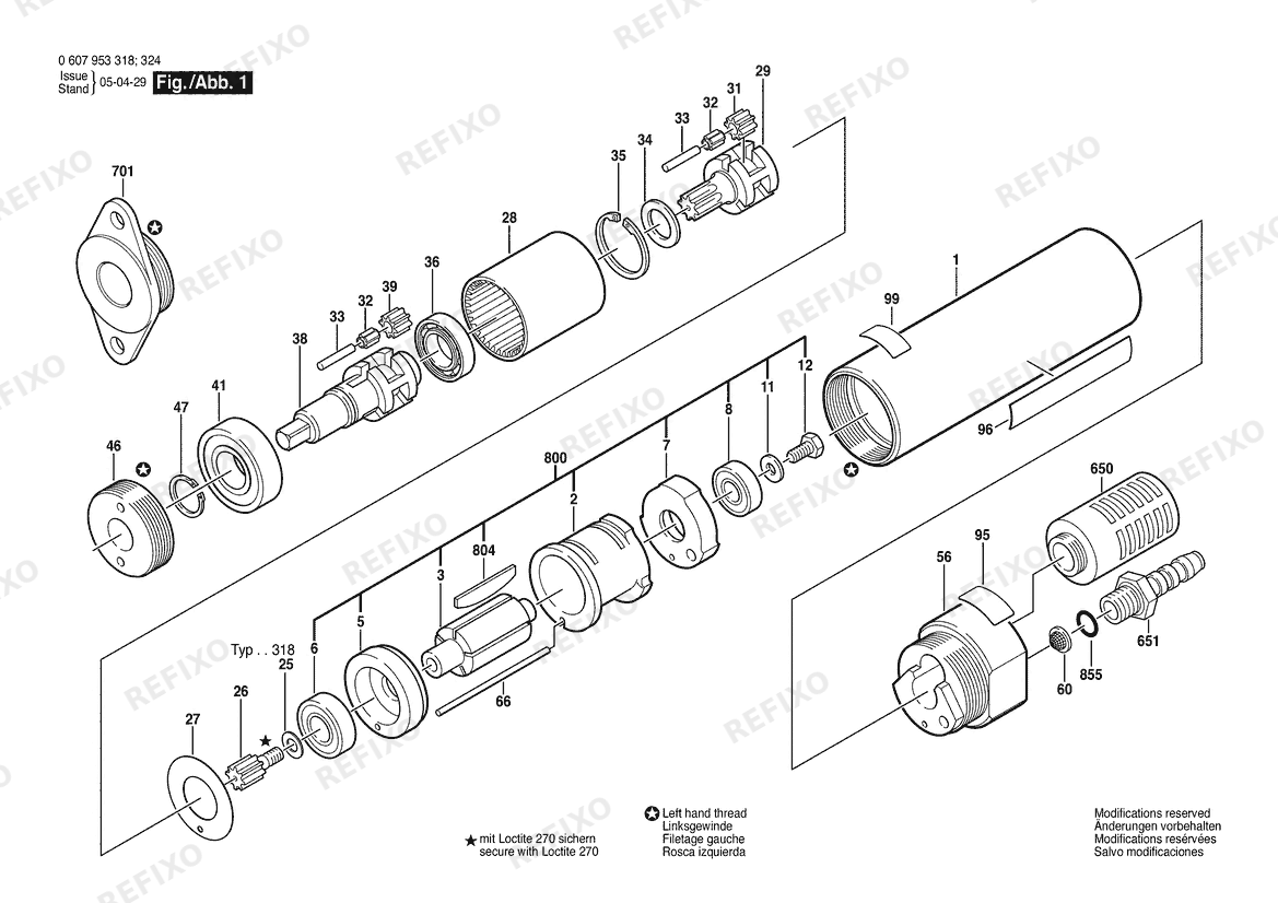 Деталировка Bosch Einbaumotor 180W motor (0 607 953 318) — схема запчастей в разборе