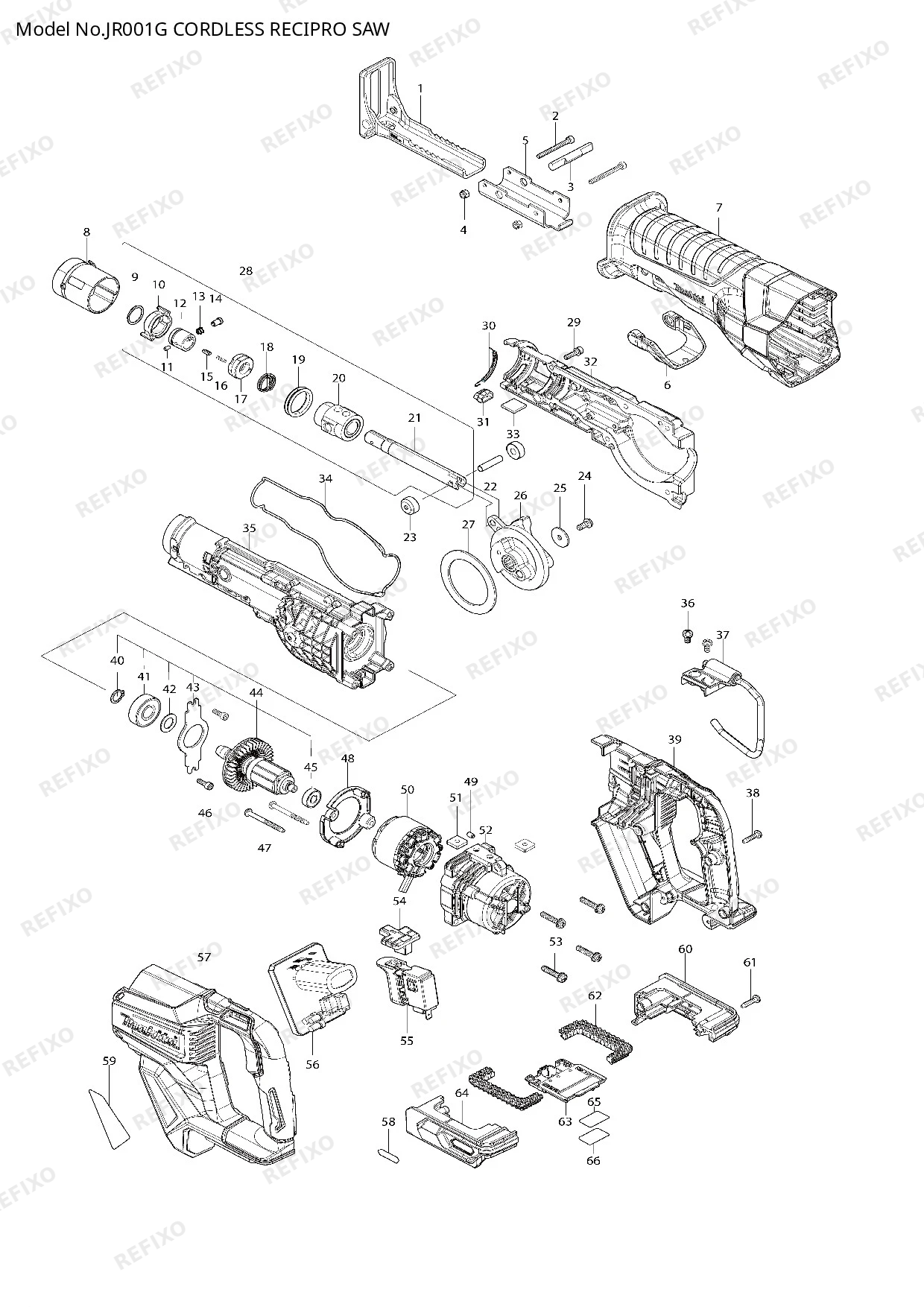 Деталировка MAKITA JR001G — схема запчастей в разборе
