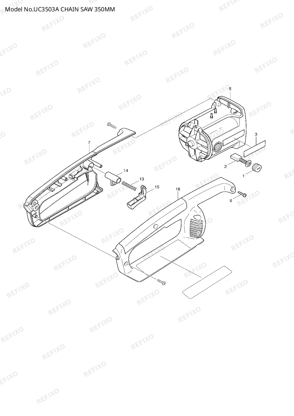 Деталировка MAKITA UC3503A — схема запчастей в разборе