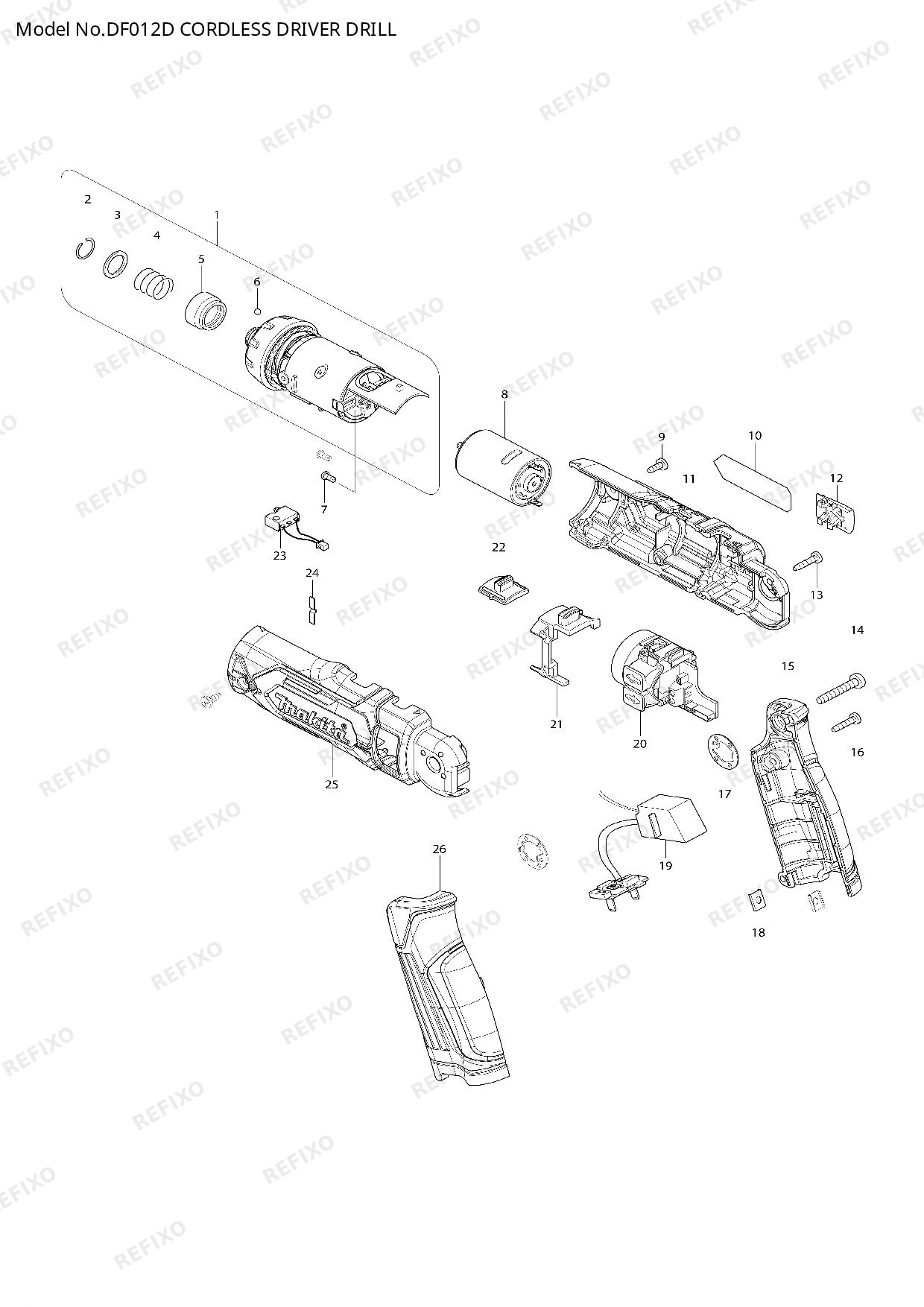 Деталировка MAKITA DF012D — схема запчастей в разборе
