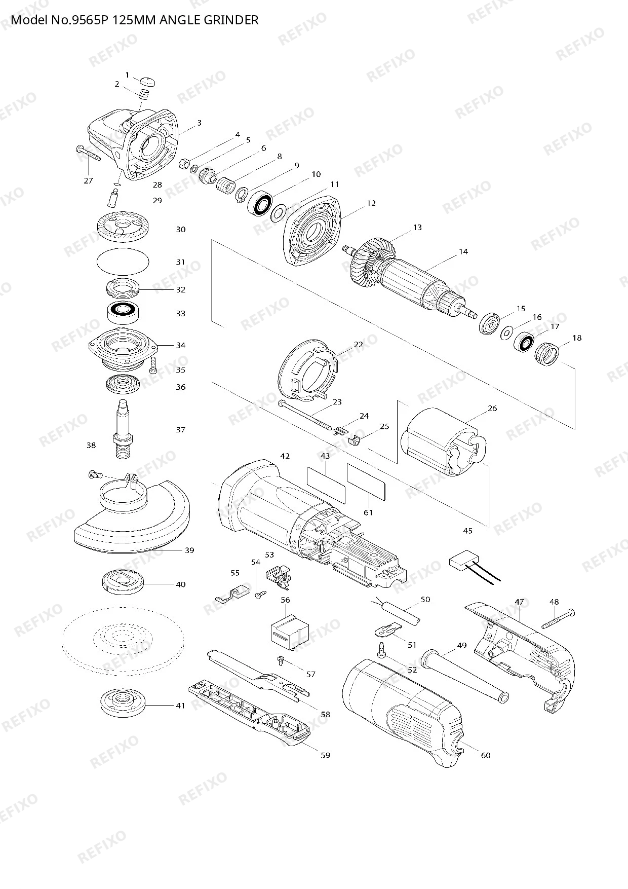 Деталировка MAKITA 9565P — схема запчастей в разборе