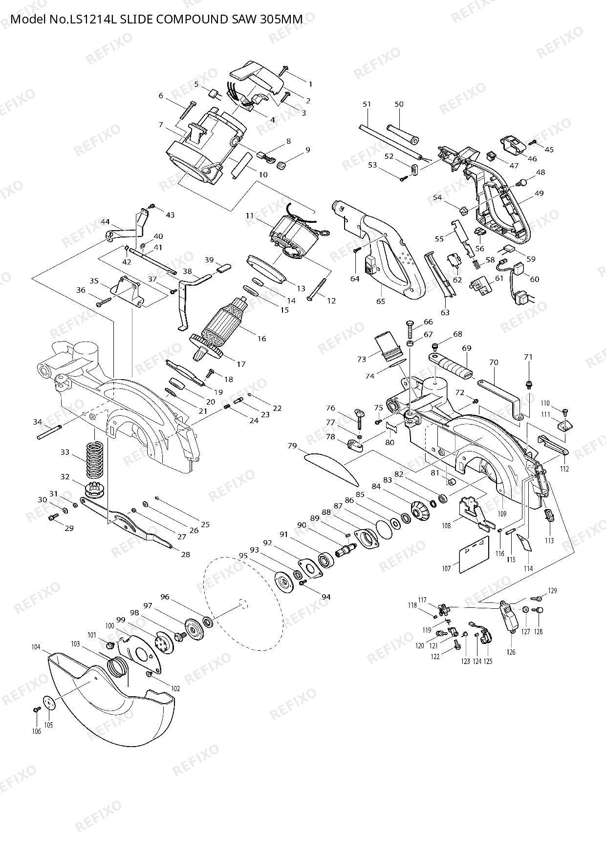 Деталировка MAKITA LS1214L — схема запчастей в разборе