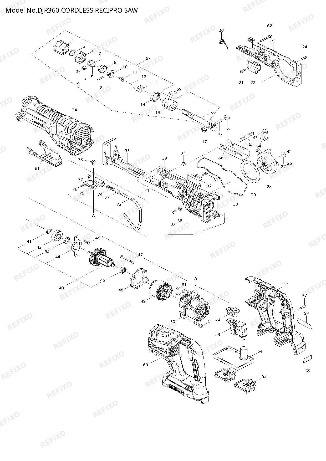 Деталировка MAKITA DJR360 — схема запчастей в разборе