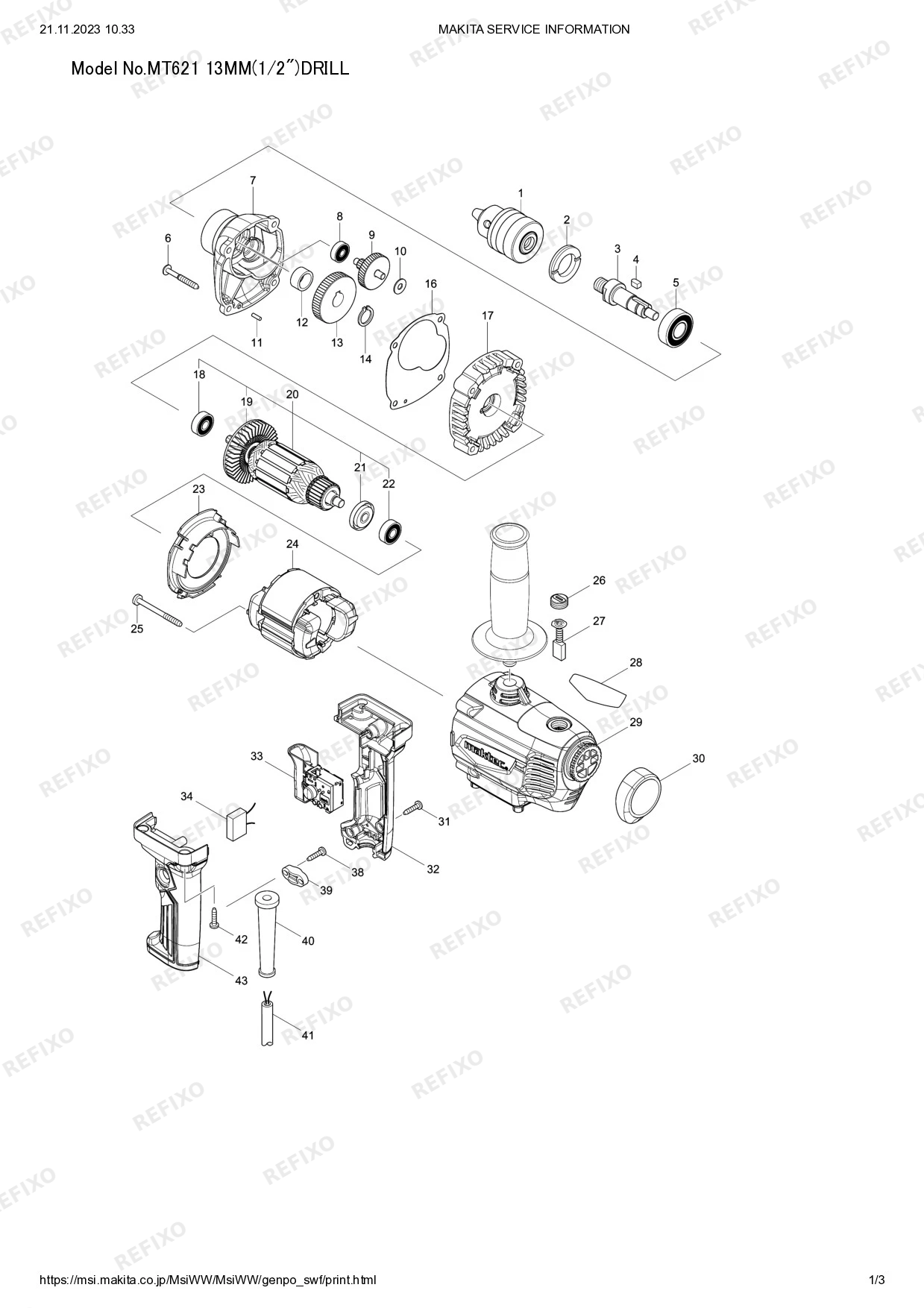 Деталировка MAKITA MT621 — схема запчастей в разборе