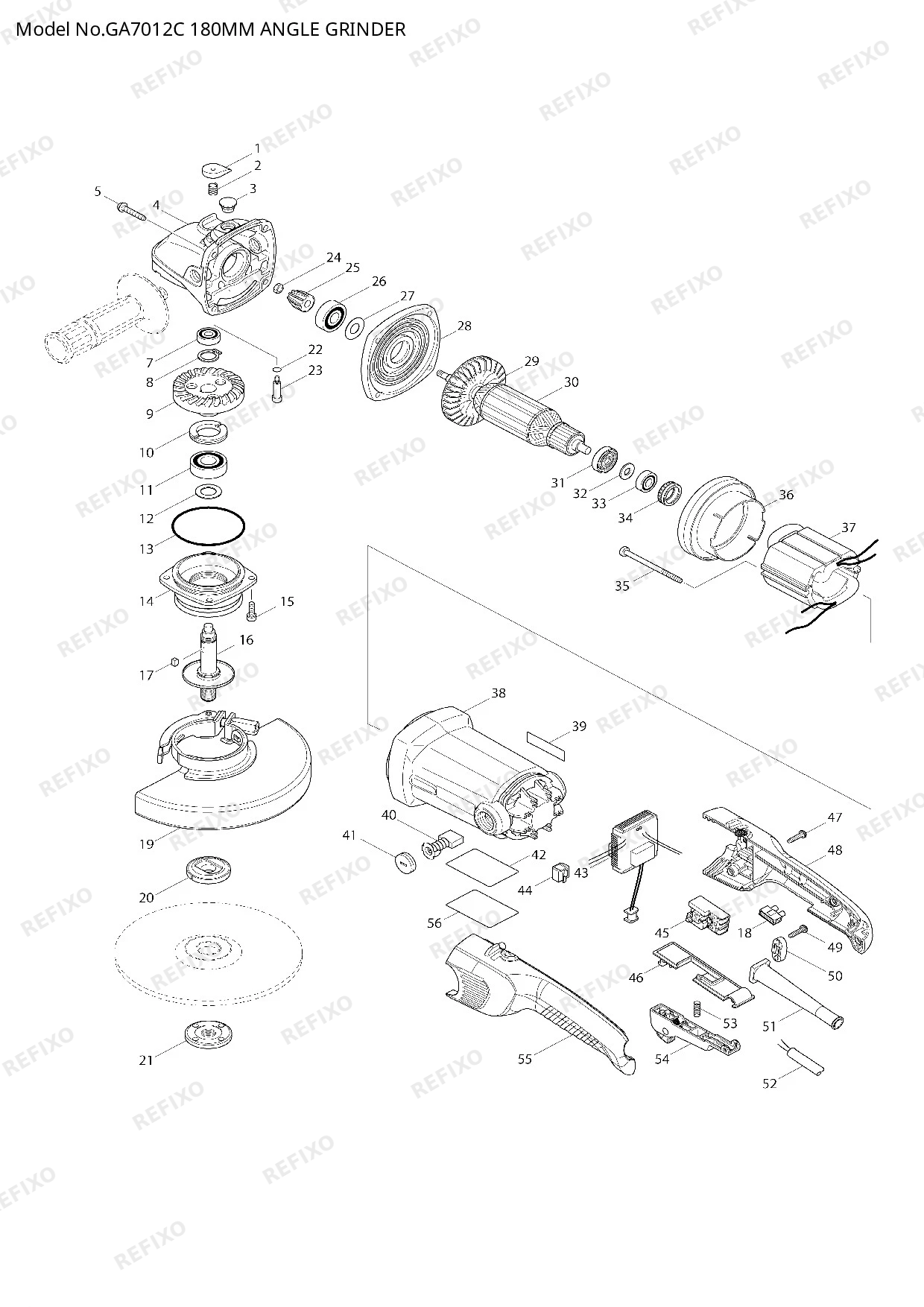Деталировка MAKITA GA7012C — схема запчастей в разборе