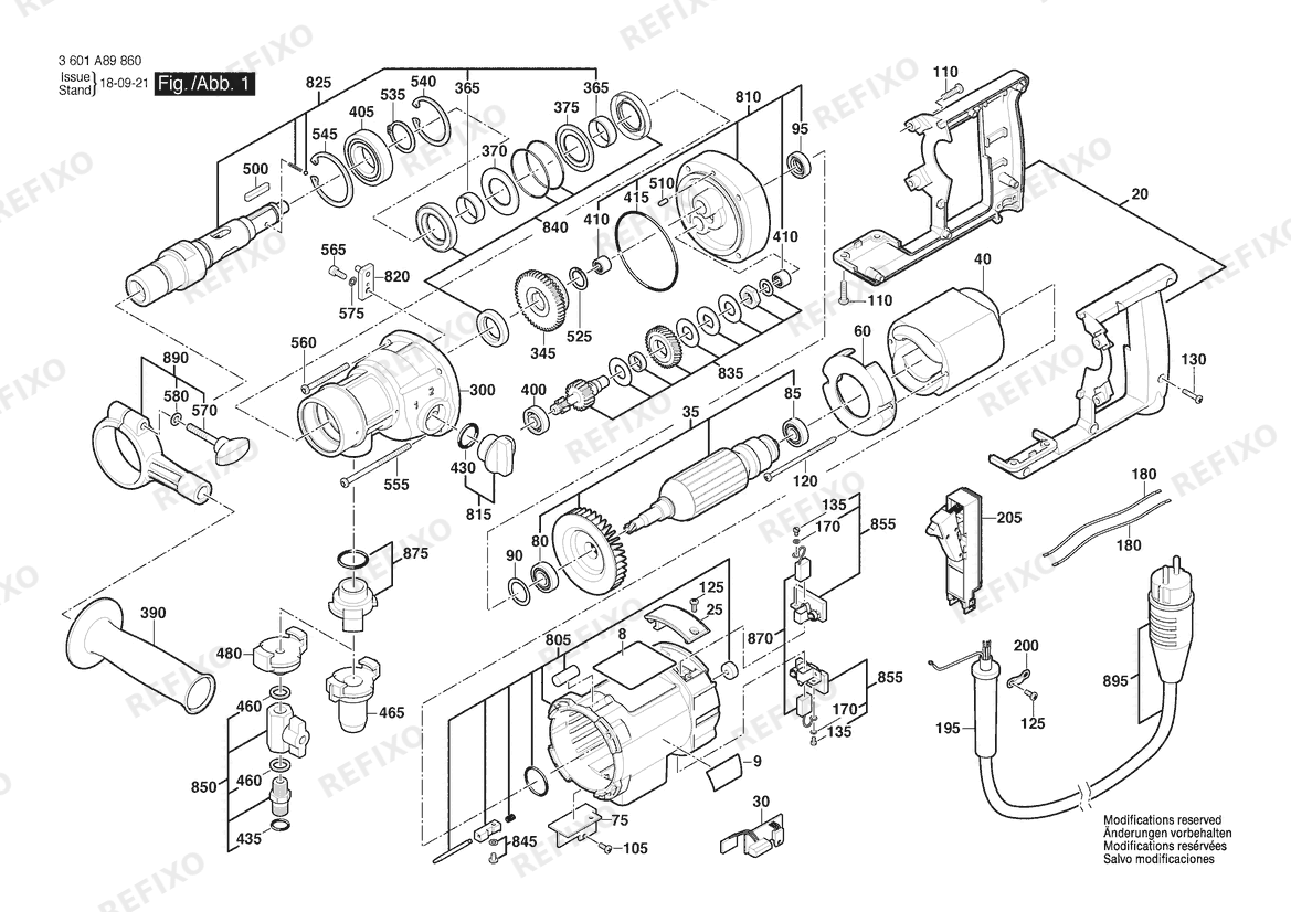 Деталировка Bosch Diamantbohrmaschine GDB 180 WE | 110 V | 036 - GB (3 601 A89 860) — схема запчастей в разборе