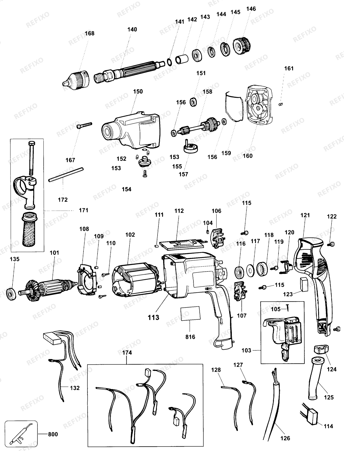 Деталировка DeWalt DW233-QS TYPE 1 BOHRER DW233-QS DW233 — схема запчастей в разборе