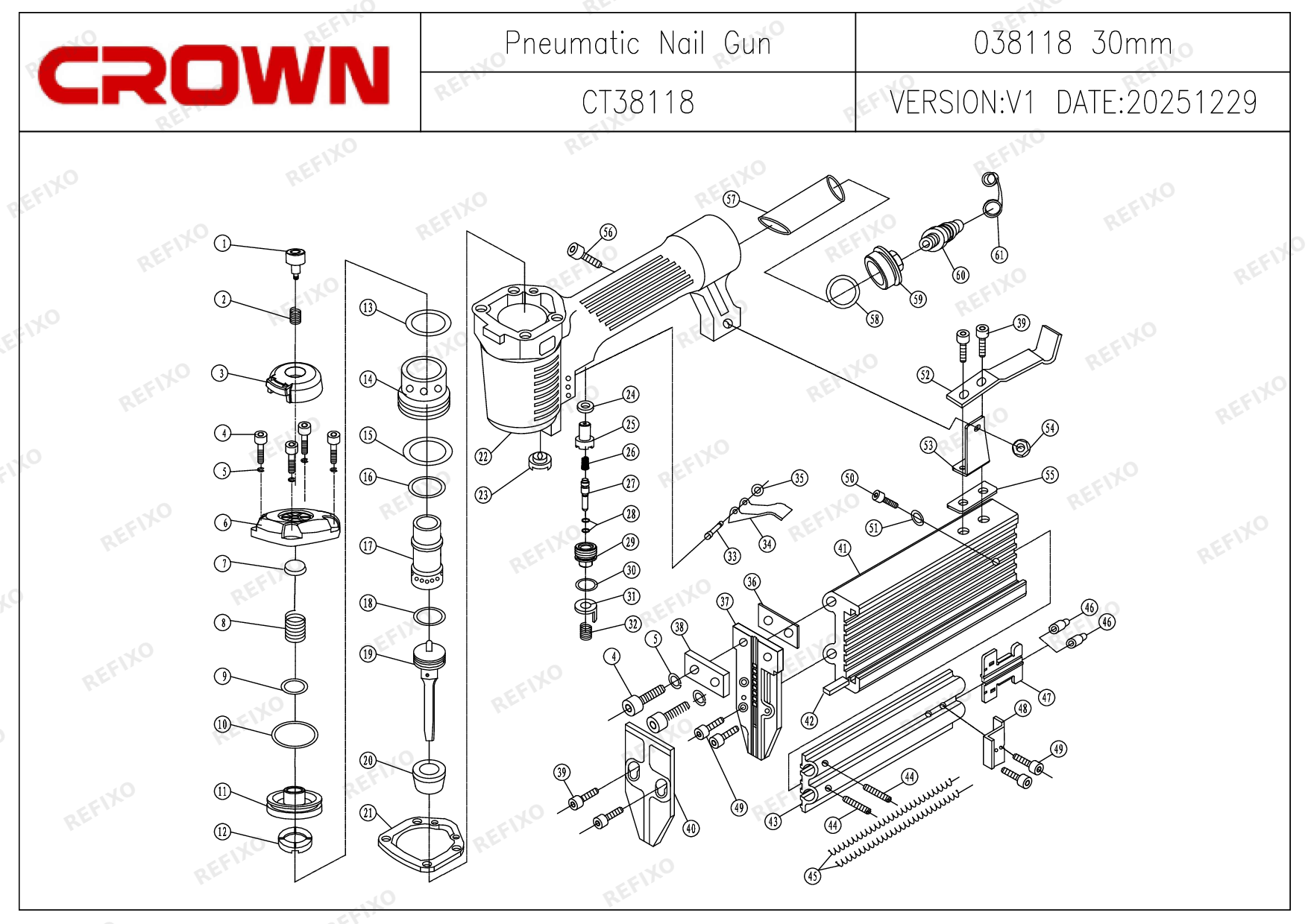 Деталировка CROWN CT38118 — схема запчастей в разборе