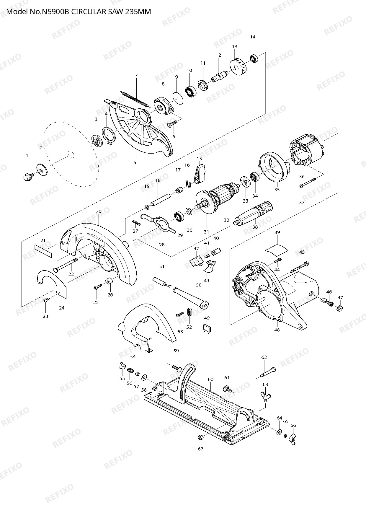 Деталировка MAKITA N5900B — схема запчастей в разборе