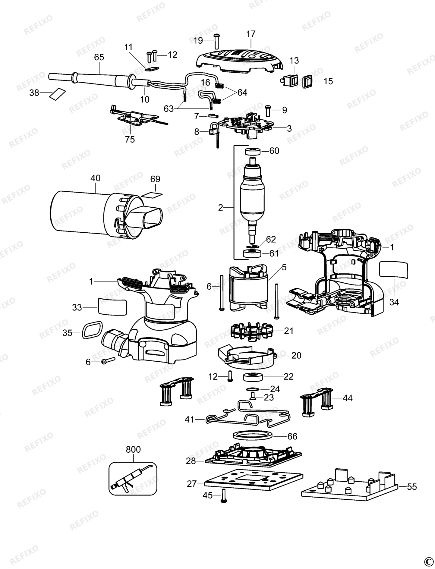 Деталировка DeWalt D26441-LX TYPE 2 шлифмашина D26441-LX D26441 — схема запчастей в разборе