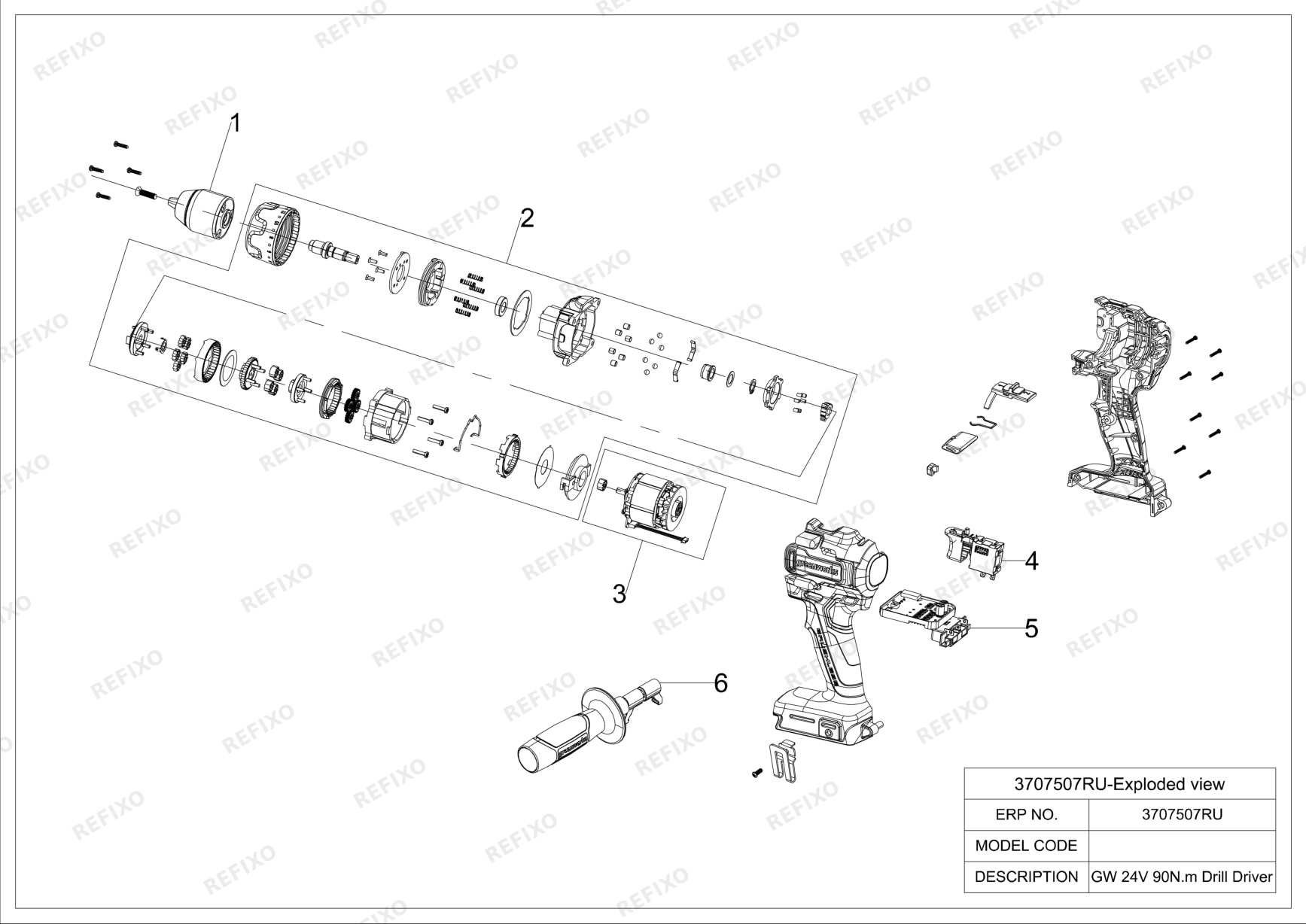 Деталировка Greenworks 3707507 Exploded View — схема запчастей в разборе