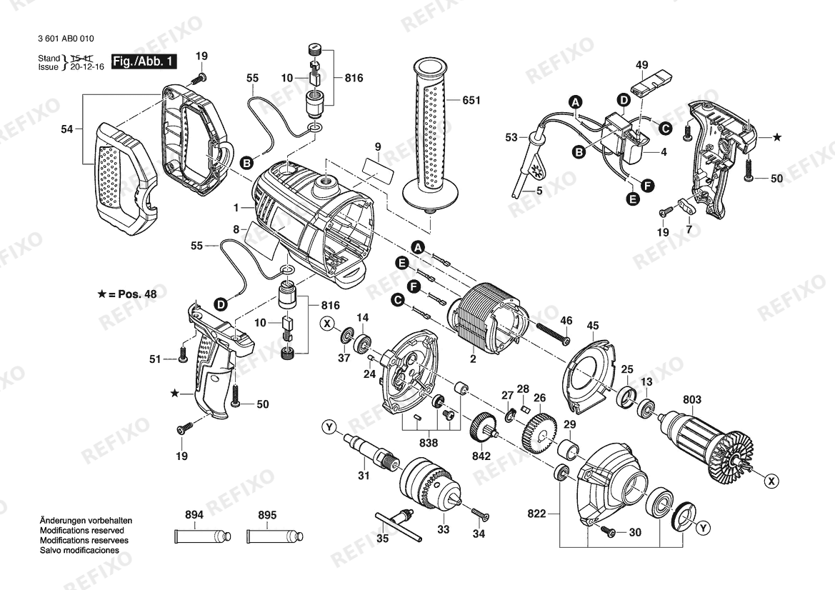 Деталировка Bosch Дрель GBM 9-16 | 120 V | 061 - US (3 601 AB0 010) — схема запчастей в разборе