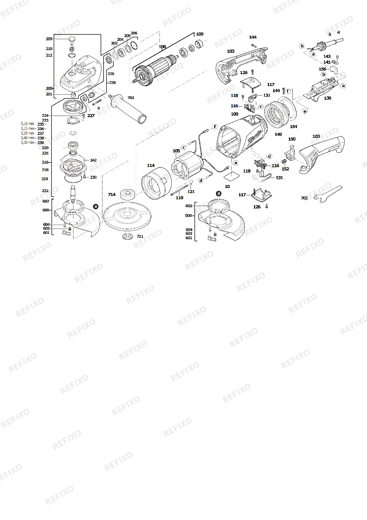 Деталировка MILWAUKEE AGV21 230GEX 4933402304 4000476851 — схема запчастей в разборе