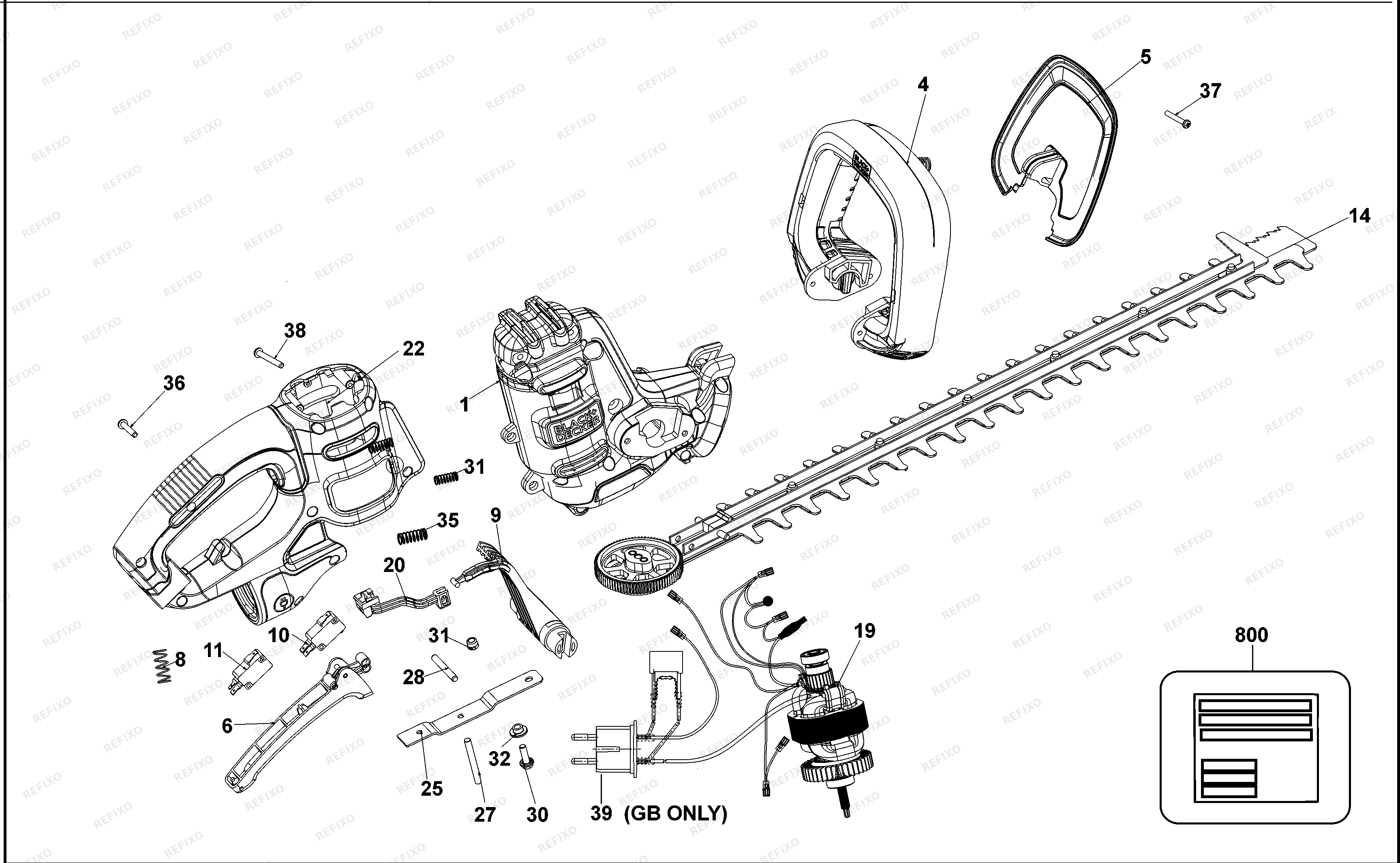 Black&Decker 500W HEDGE TRIMMER BEHTS401 — схема запчастей