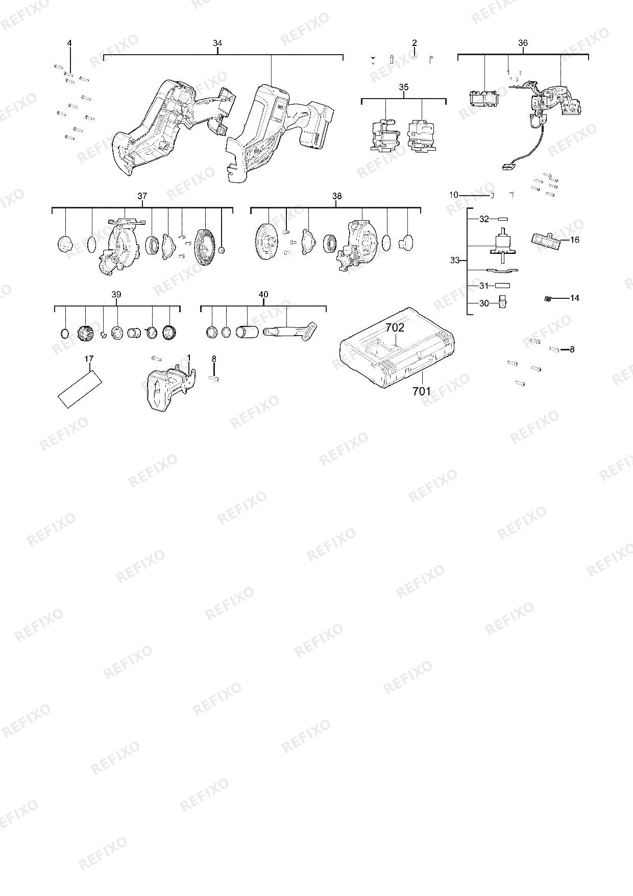 Деталировка MILWAUKEE M18FHZ 0 4933498064 4000481262 — схема запчастей в разборе