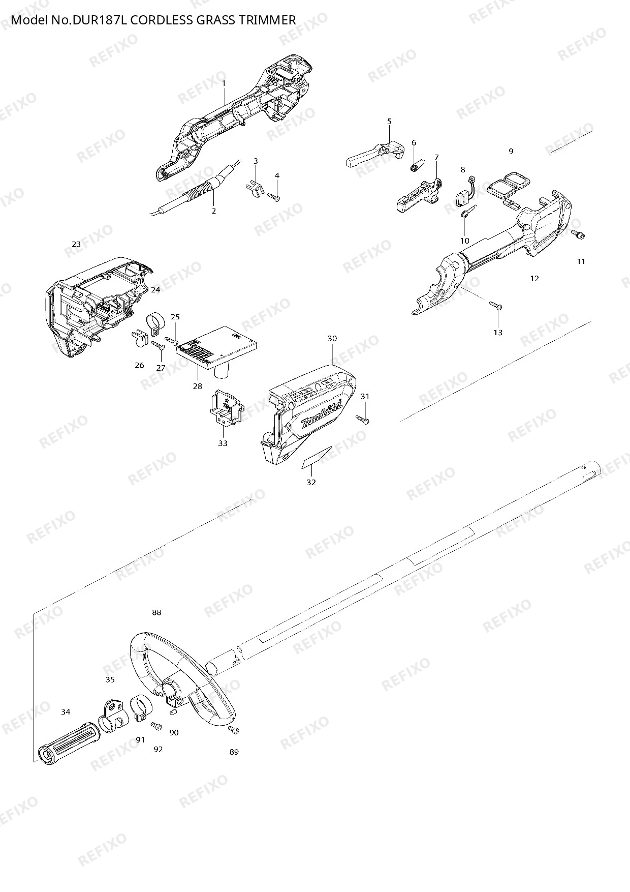 Деталировка MAKITA DUR187L — схема запчастей в разборе