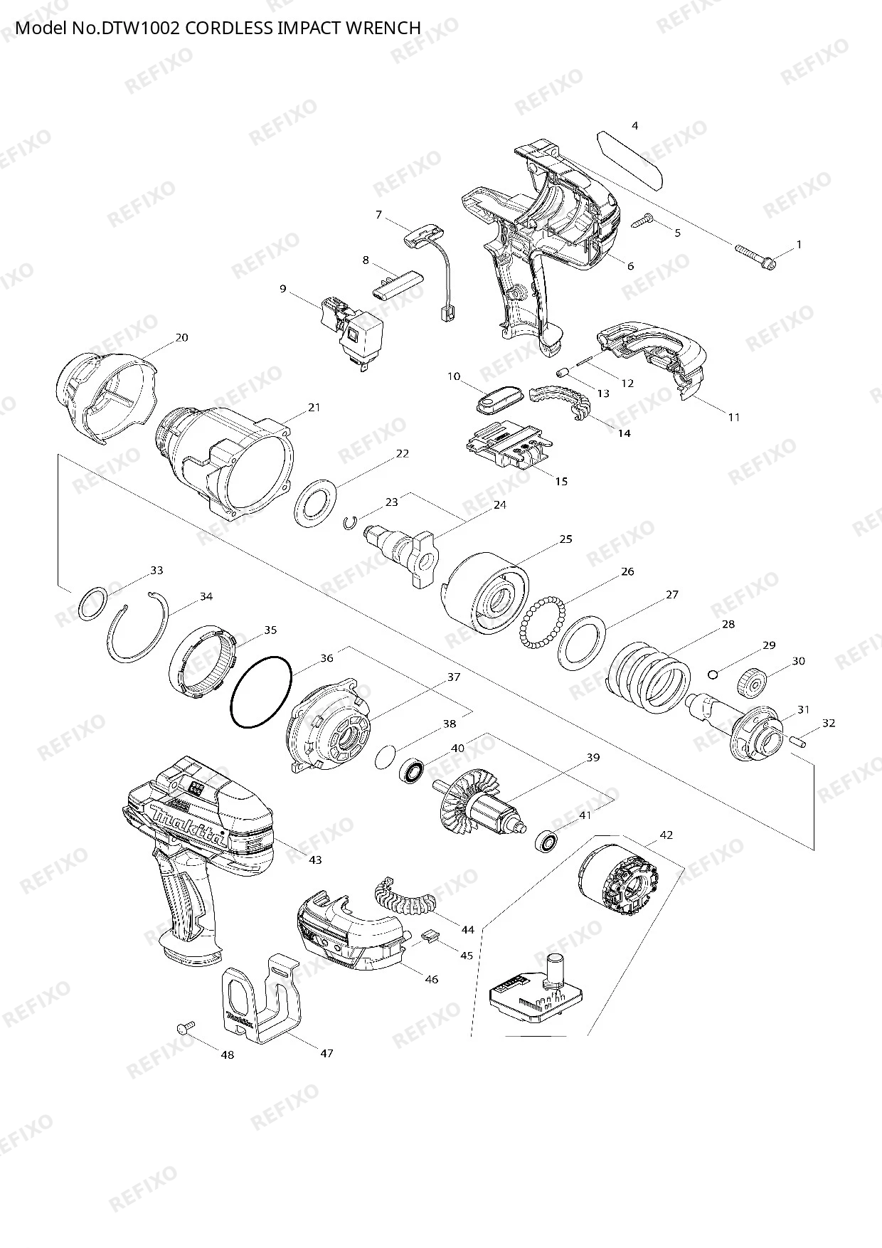 Деталировка MAKITA DTW1002 — схема запчастей в разборе