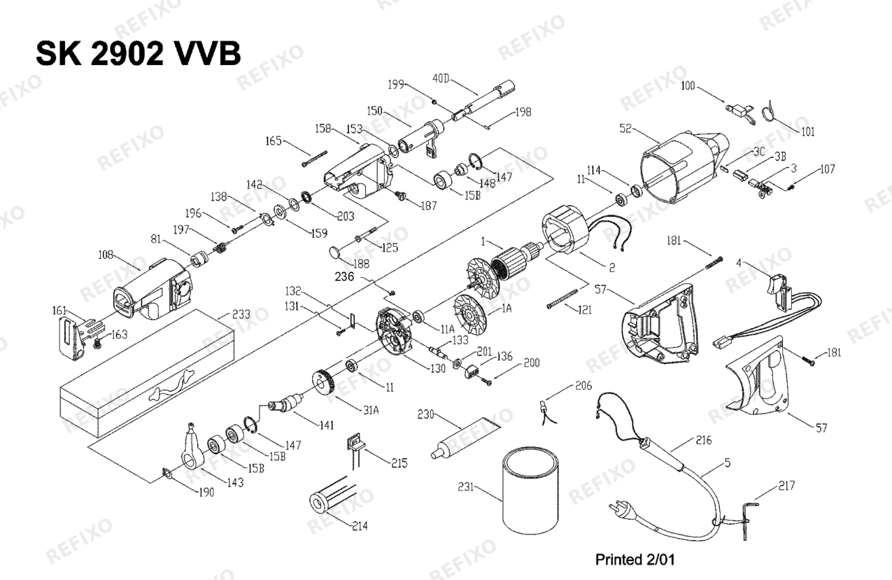 Деталировка Flex SK 2902 VVB 230CEE-PC 259370 — схема запчастей в разборе