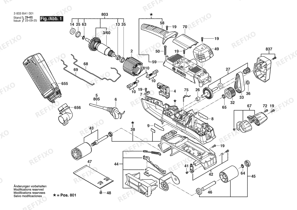 Деталировка Bosch Ленточная шлифмашина PBS 75 AE | 230 V | 004 - CH (3 603 BA1 131) — схема запчастей в разборе