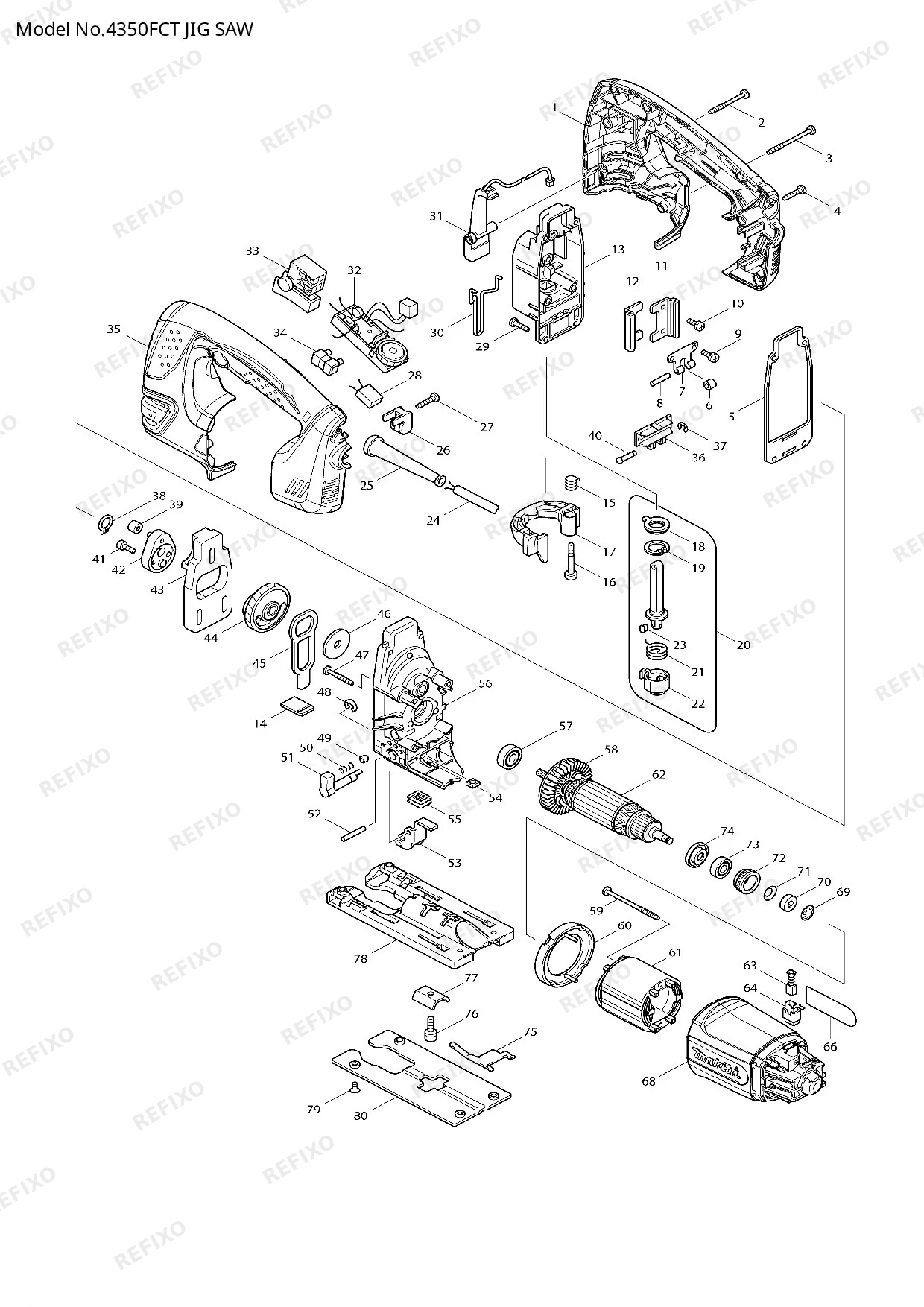 Деталировка MAKITA 4350FCT — схема запчастей в разборе