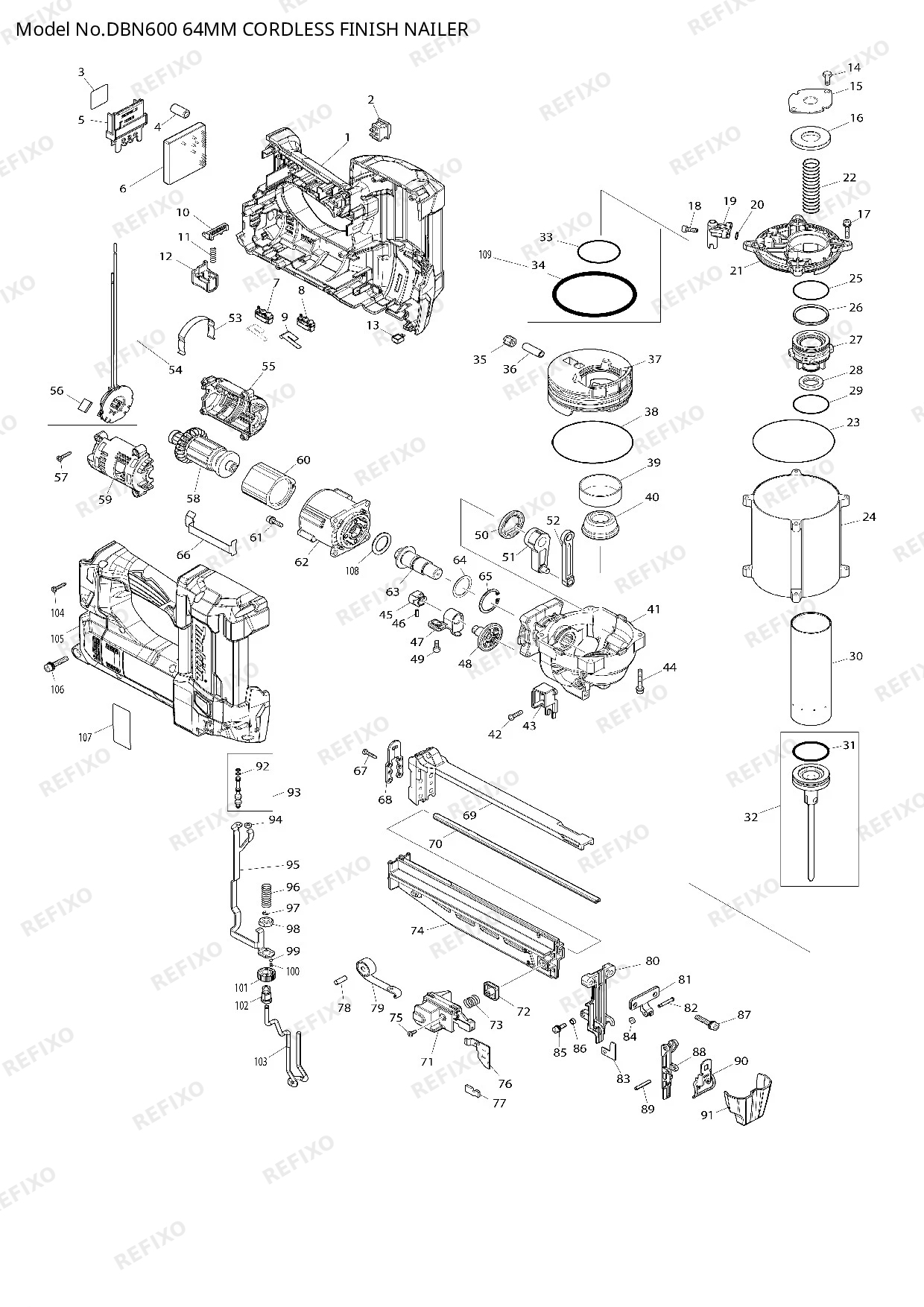 Деталировка MAKITA DBN600 — схема запчастей в разборе