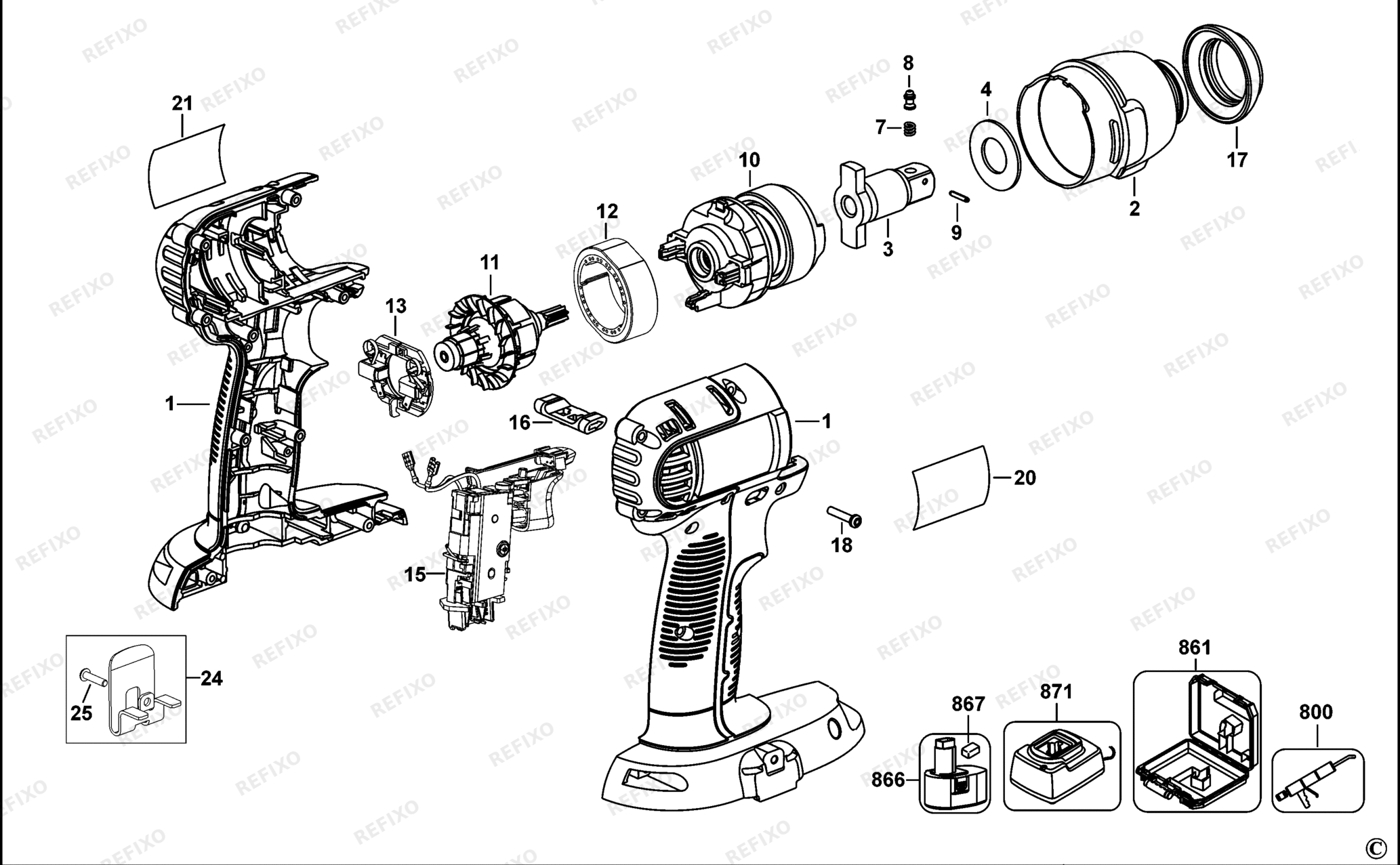 Деталировка DeWalt DC820-QW TYPE 11 SCHLAGSCHRAUBENSCHL. DC820-QW DC820 — схема запчастей в разборе