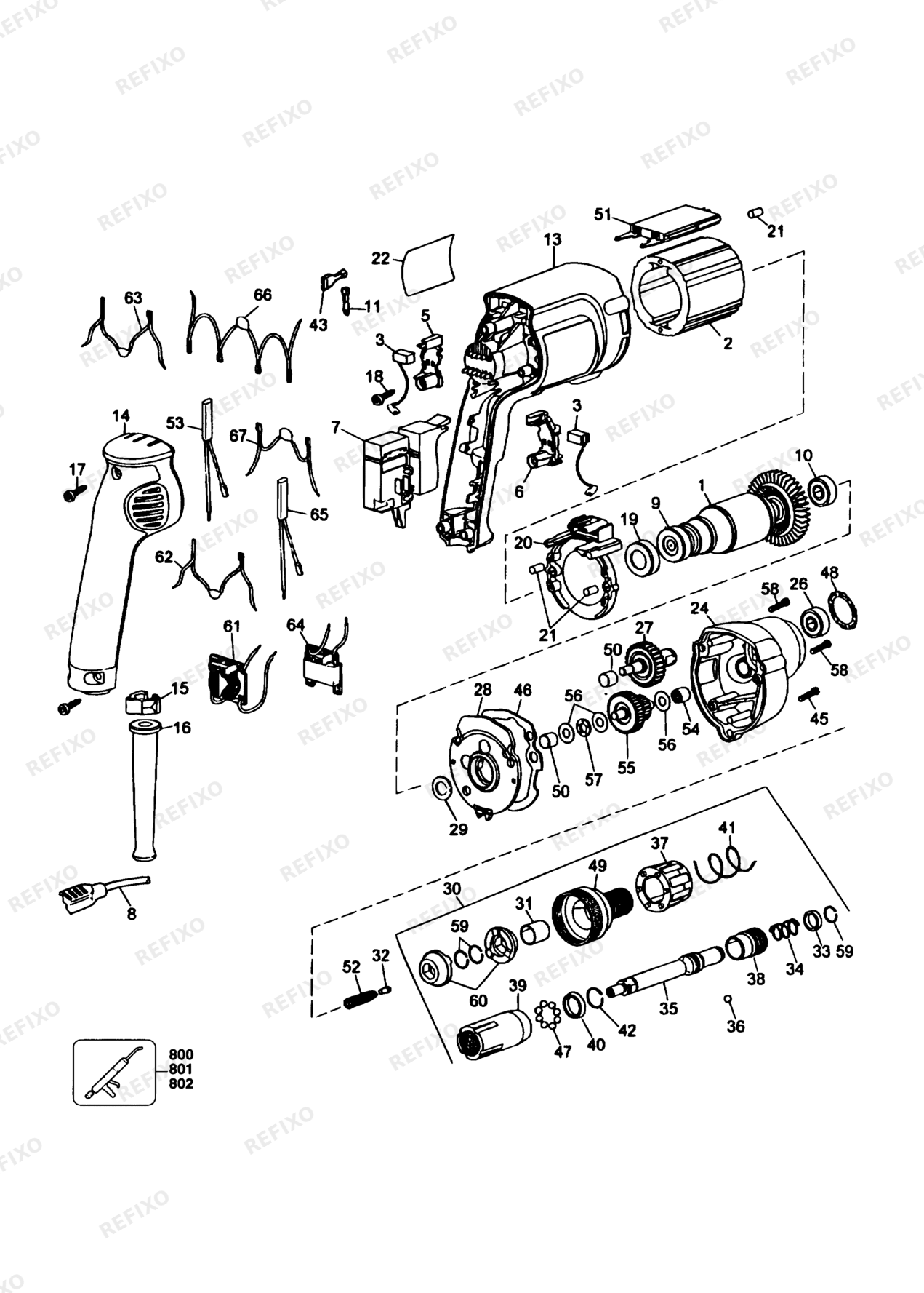 Деталировка DeWalt DW268K-QS TYPE 1 SCHRAUBENDREHER DW268K-QS DW268K — схема запчастей в разборе