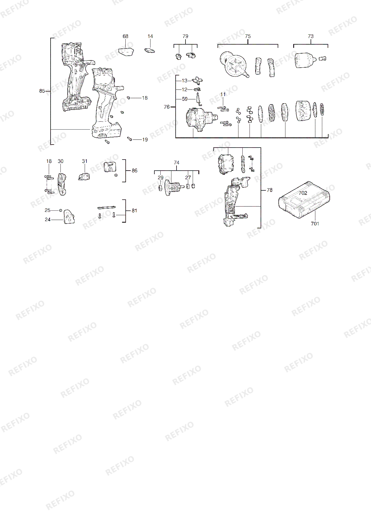 Деталировка MILWAUKEE M18ONEDD3 0X 4933492799 4000481692 — схема запчастей в разборе