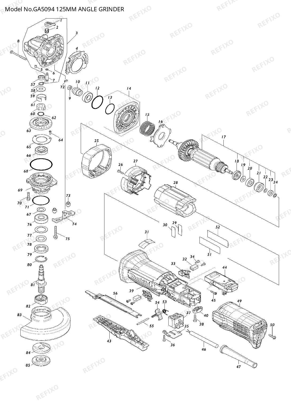 Деталировка MAKITA GA5094 — схема запчастей в разборе