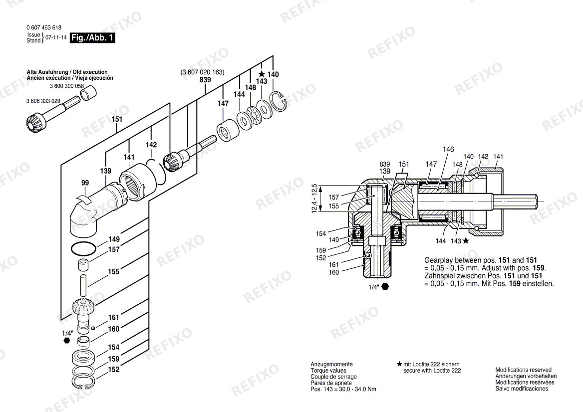 Деталировка Bosch Winkelschraubkopf 180 WATT-SERIE (0 607 453 618) — схема запчастей в разборе