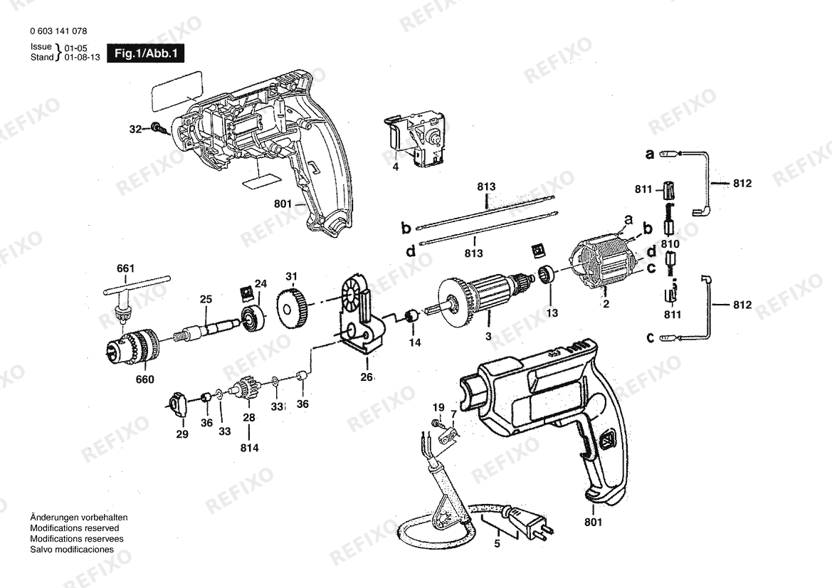 Деталировка Bosch Eingang- дрель PBM 550 | 220 V | 063 - BR (0 603 141 078) — схема запчастей в разборе