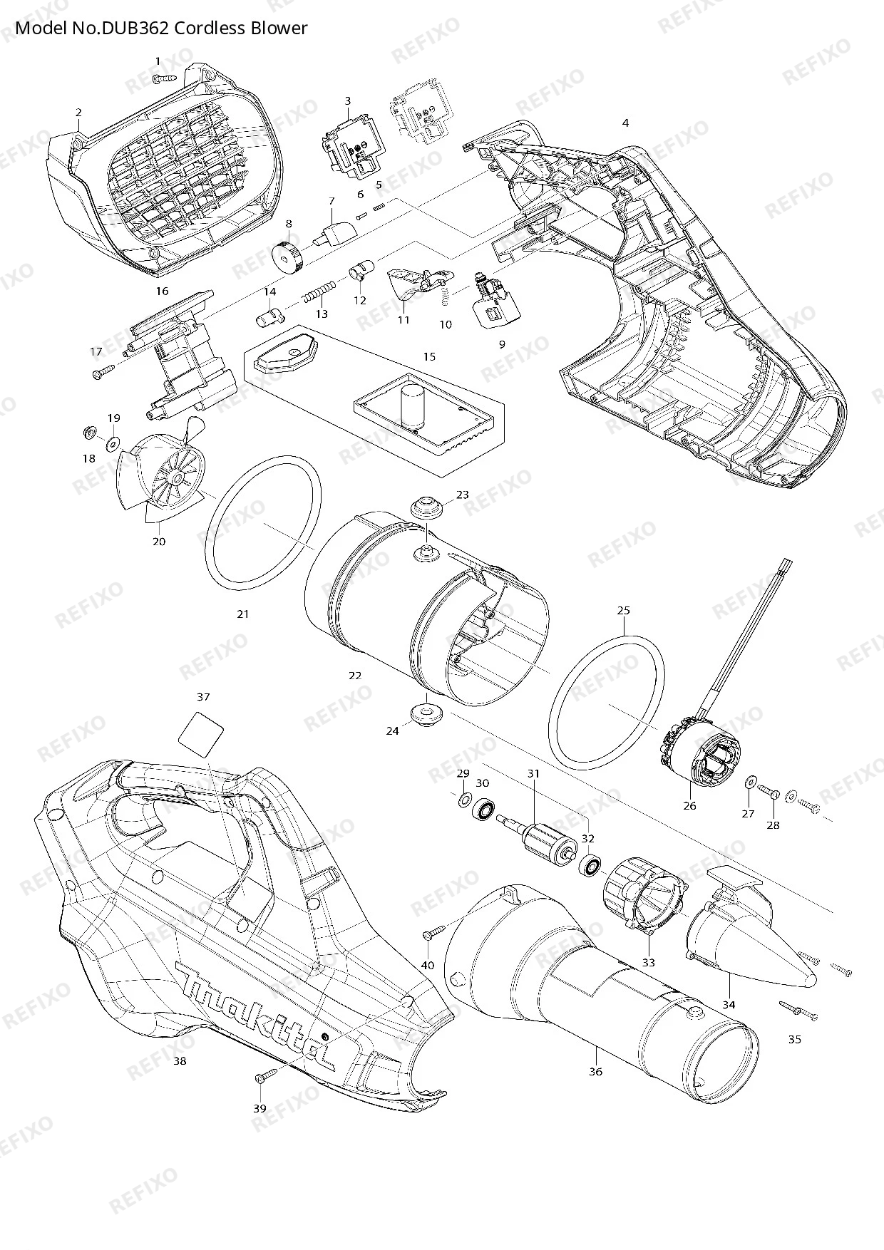 Деталировка MAKITA DUB362 — схема запчастей в разборе